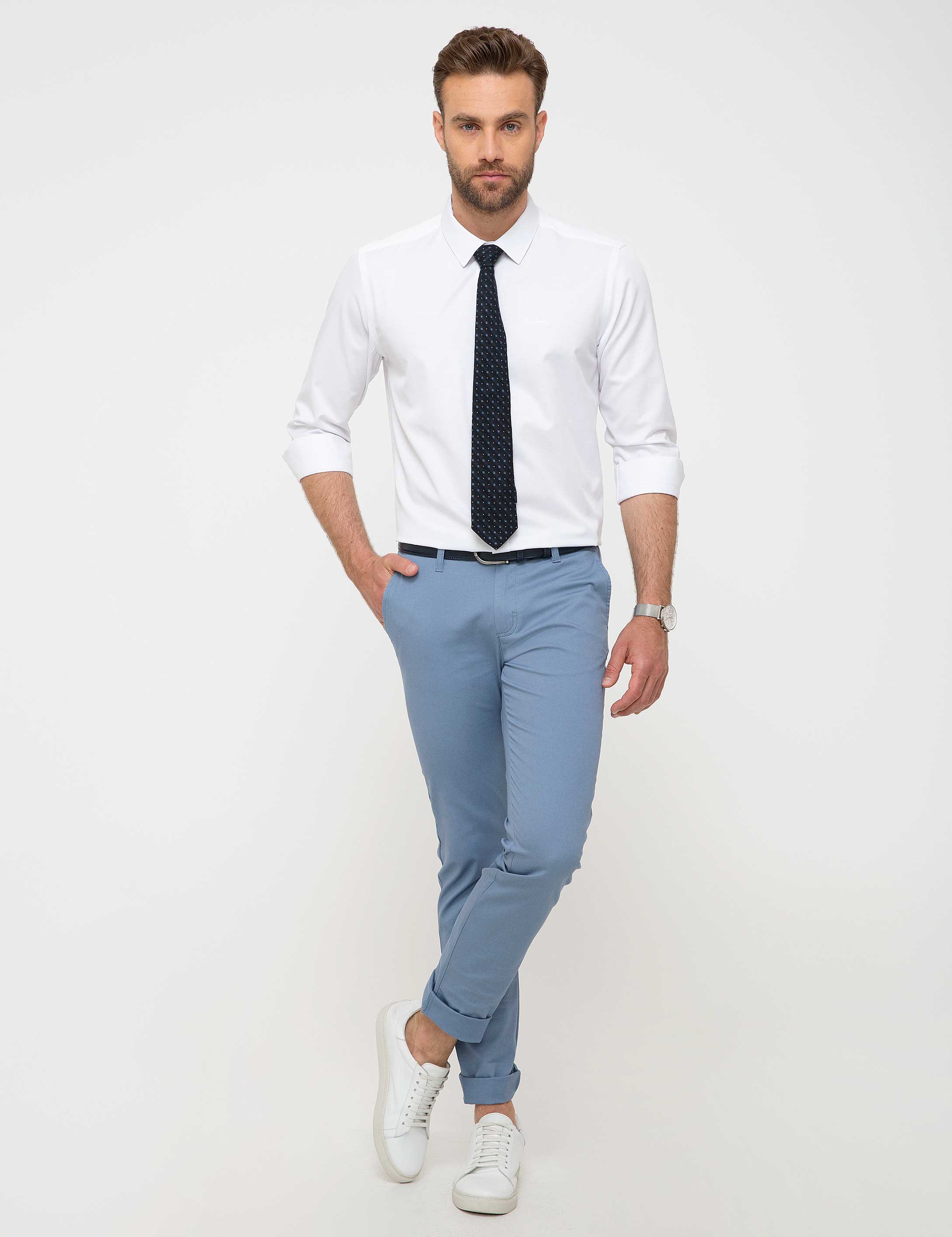 Beyaz Slim Fit Uzun Kollu Klasik Gömlek - Image 4