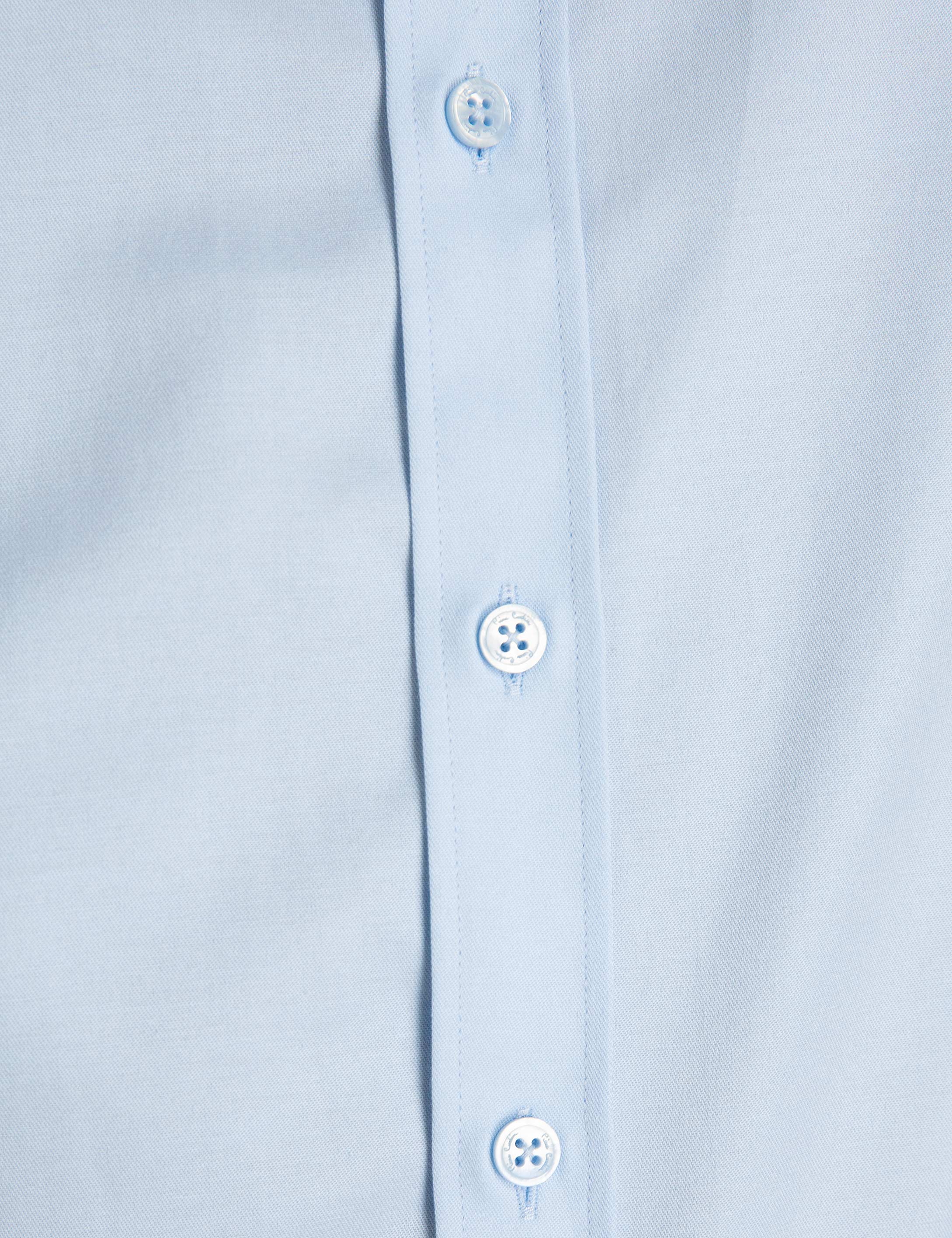 Açık Mavi Slim Fit Uzun Kollu Basic Gömlek - Image 4