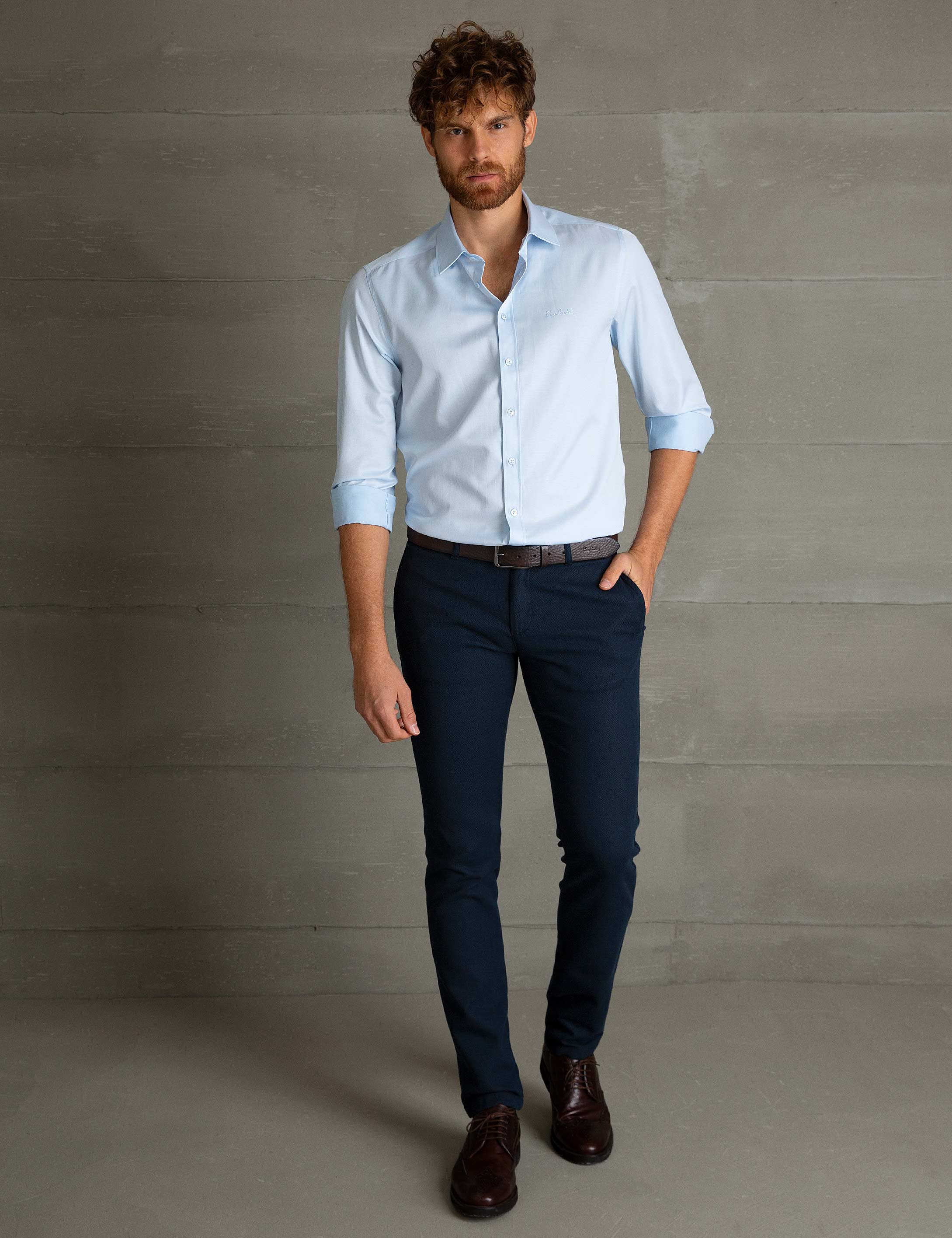 Açık Mavi Slim Fit Uzun Kollu Basic Gömlek