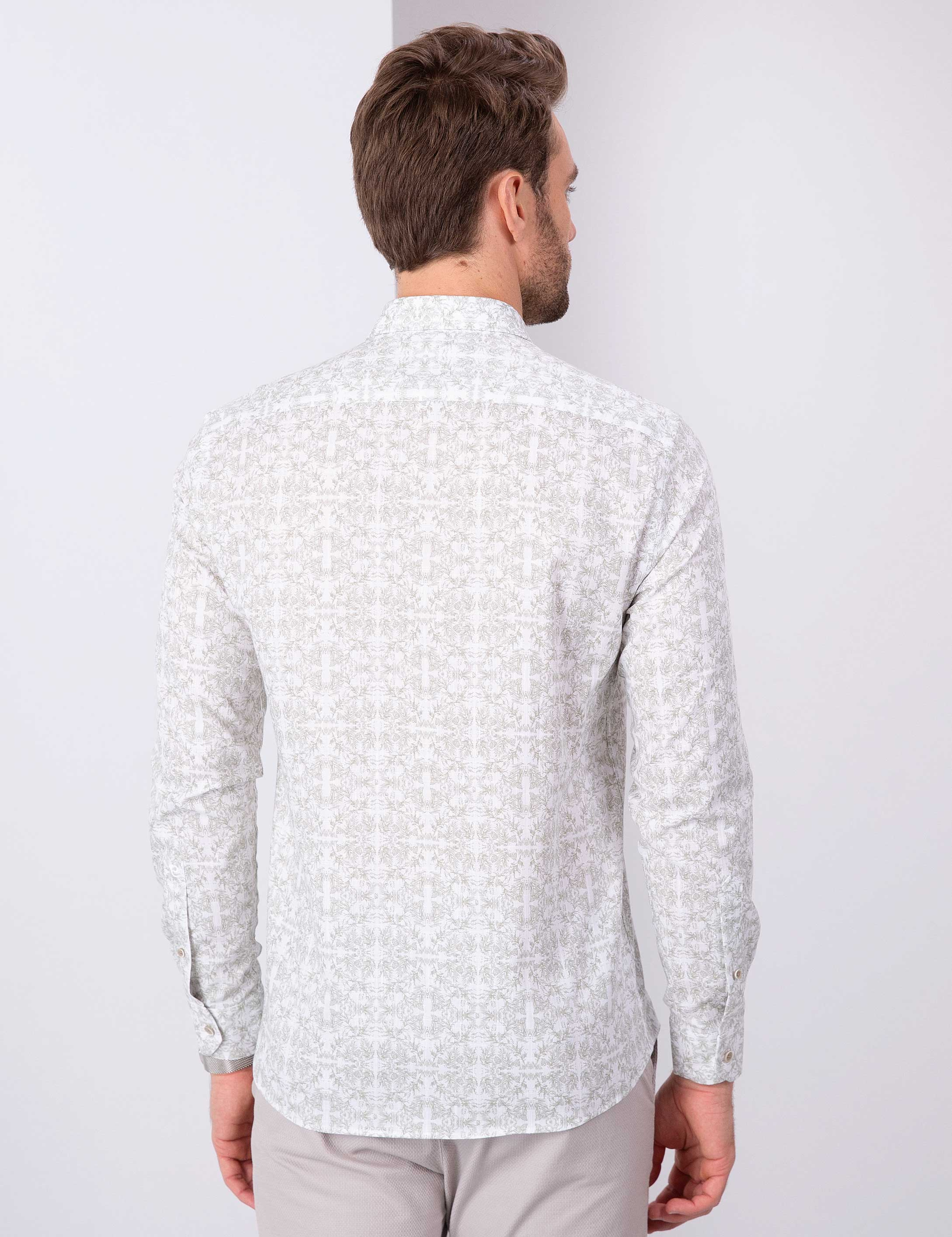 Yeşil Slim Fit Uzun Kollu Gömlek - Image 3