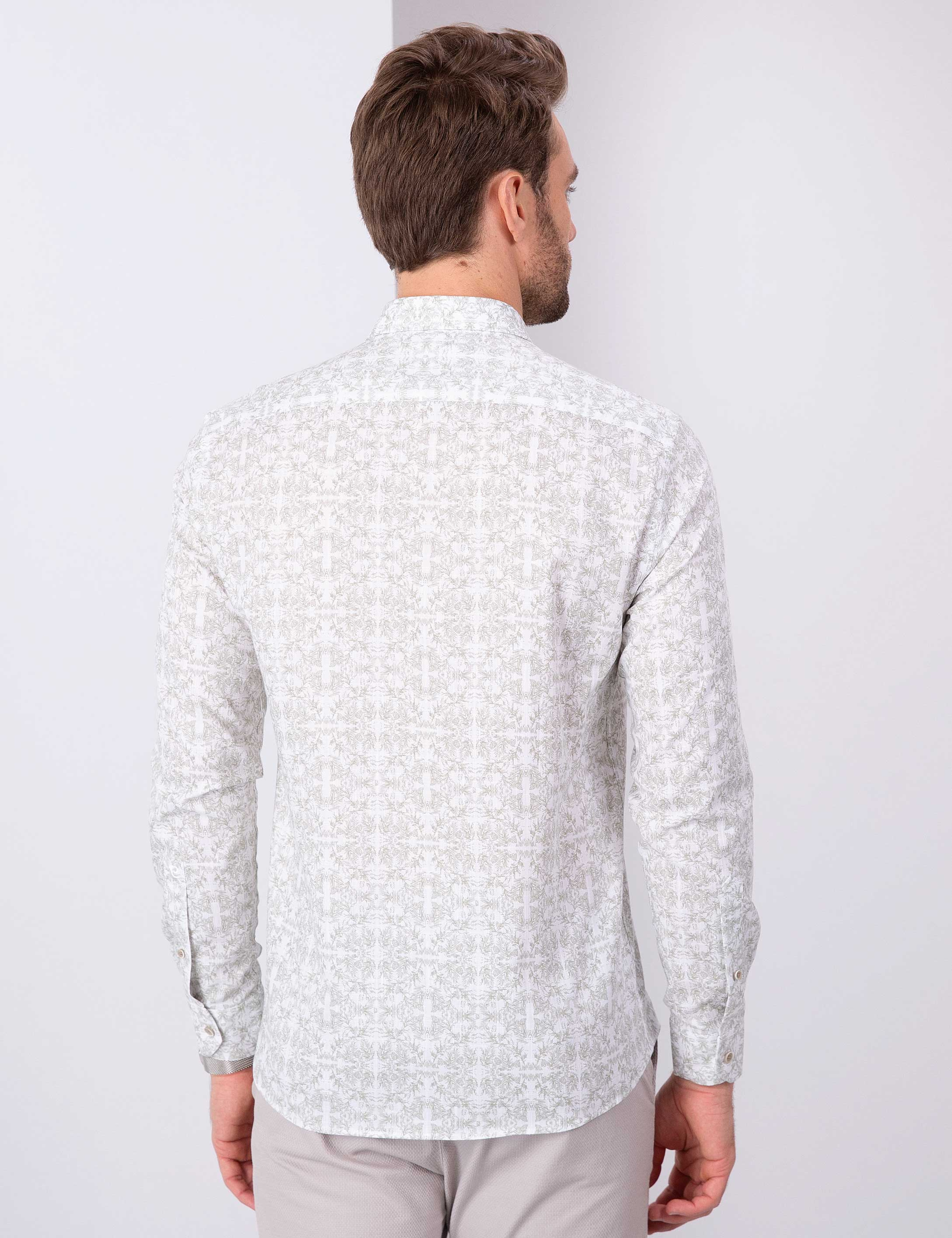 Yeşil Slim Fit Uzun Kollu Gömlek