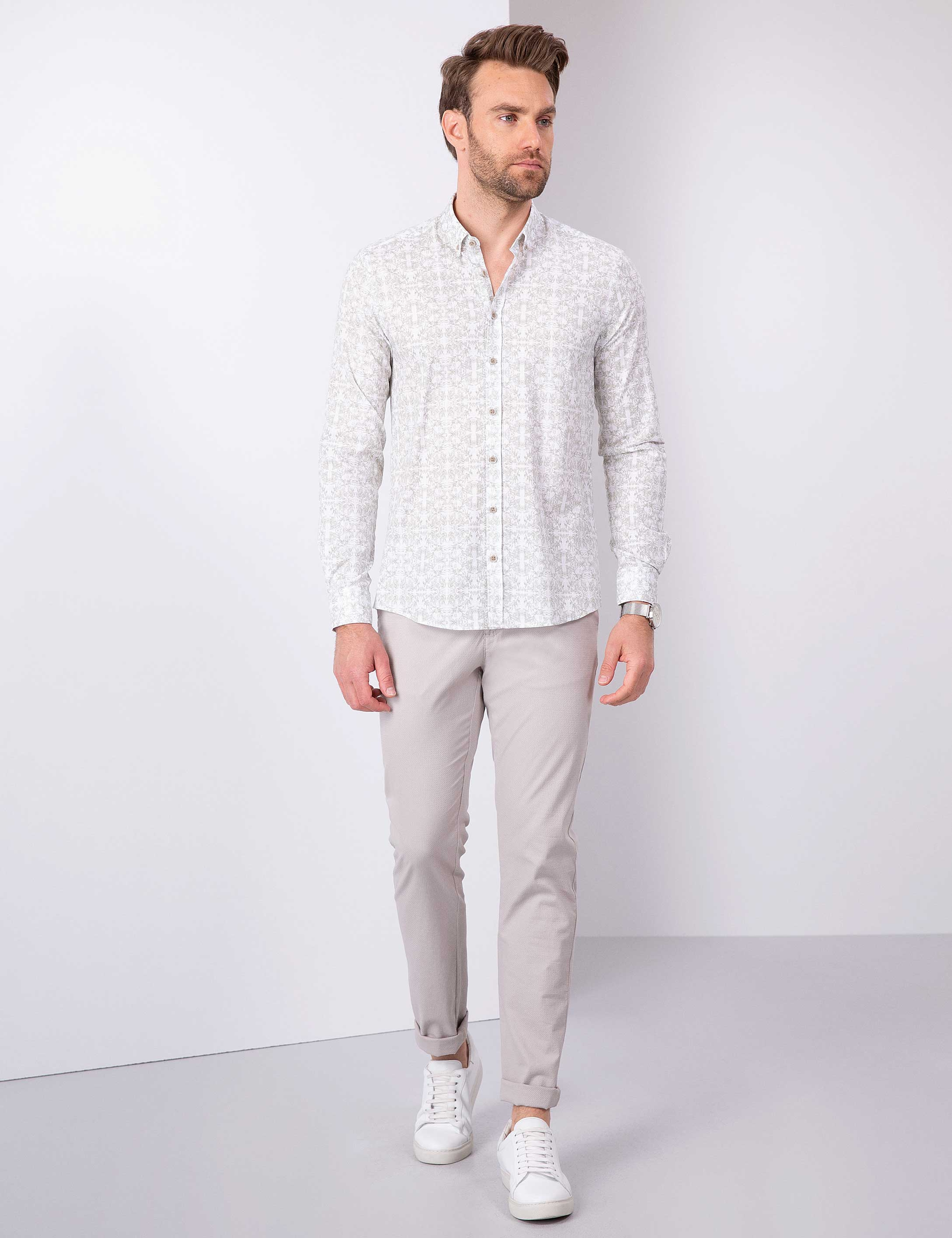 Yeşil Slim Fit Uzun Kollu Gömlek