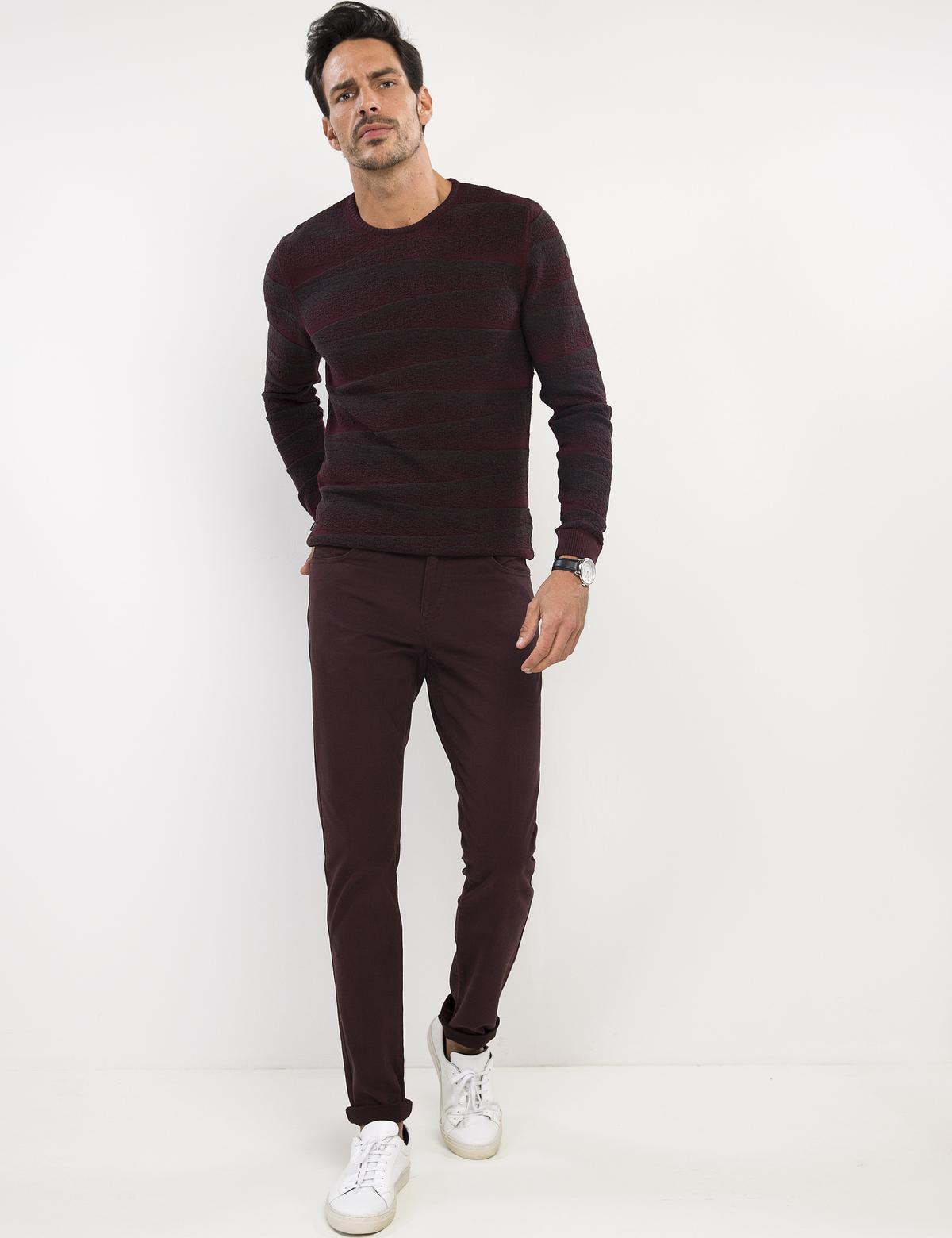 Bordo Slim Fit Kanvas Pantolon