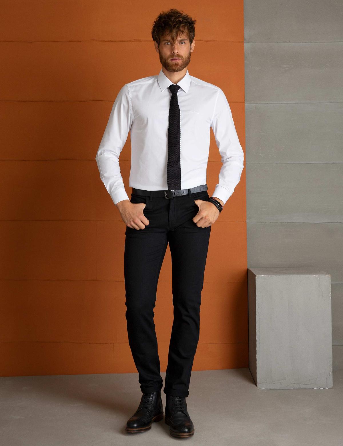 Siyah Slim Fit Kanvas Pantolon