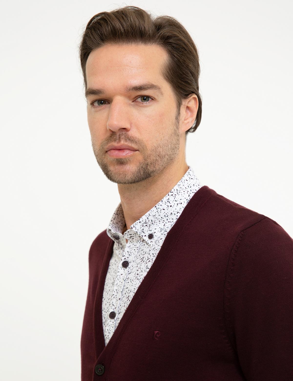 Bordo Slim Fit Basic Triko Hırka - 50207747031