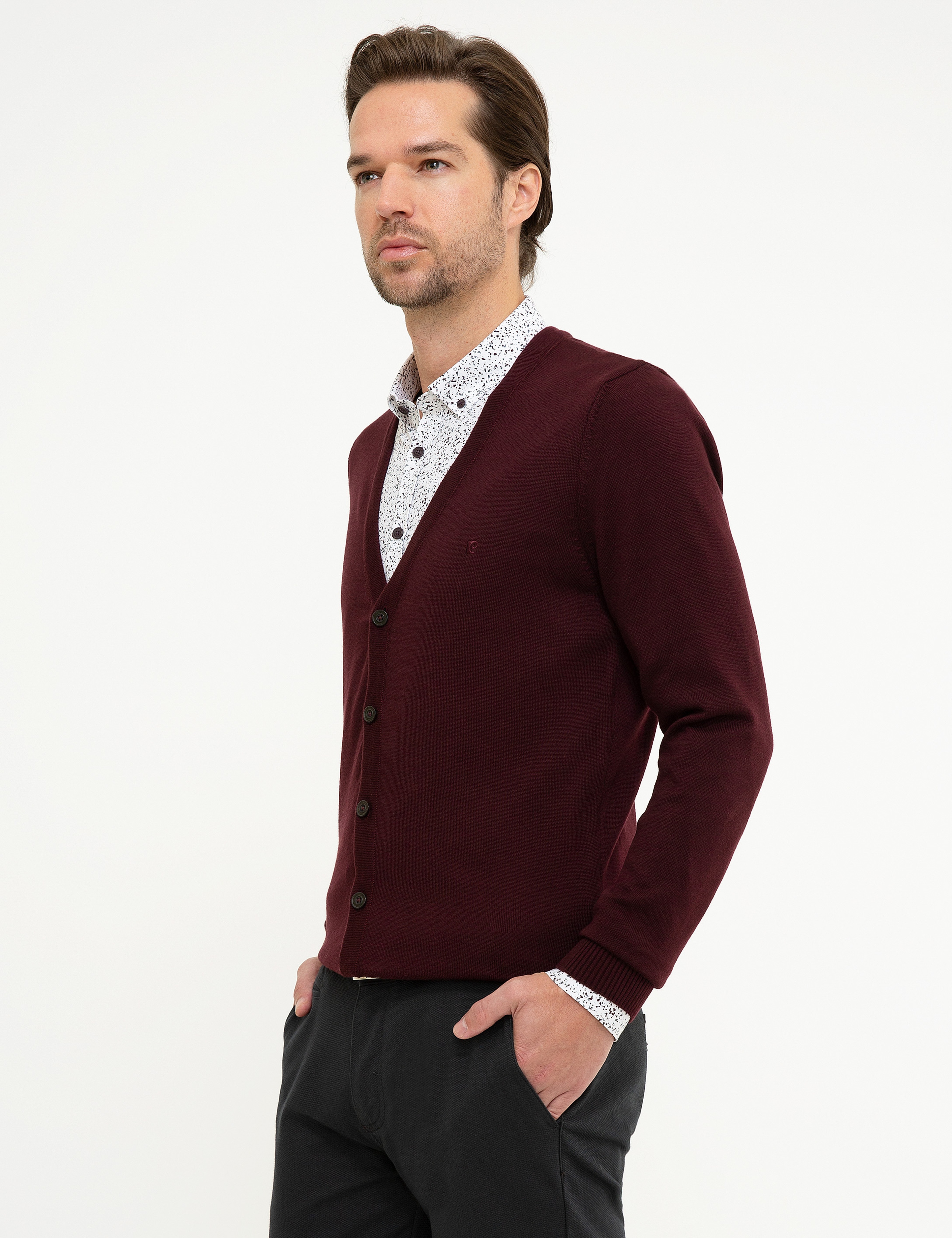 Bordo Slim Fit Basic Triko Hırka