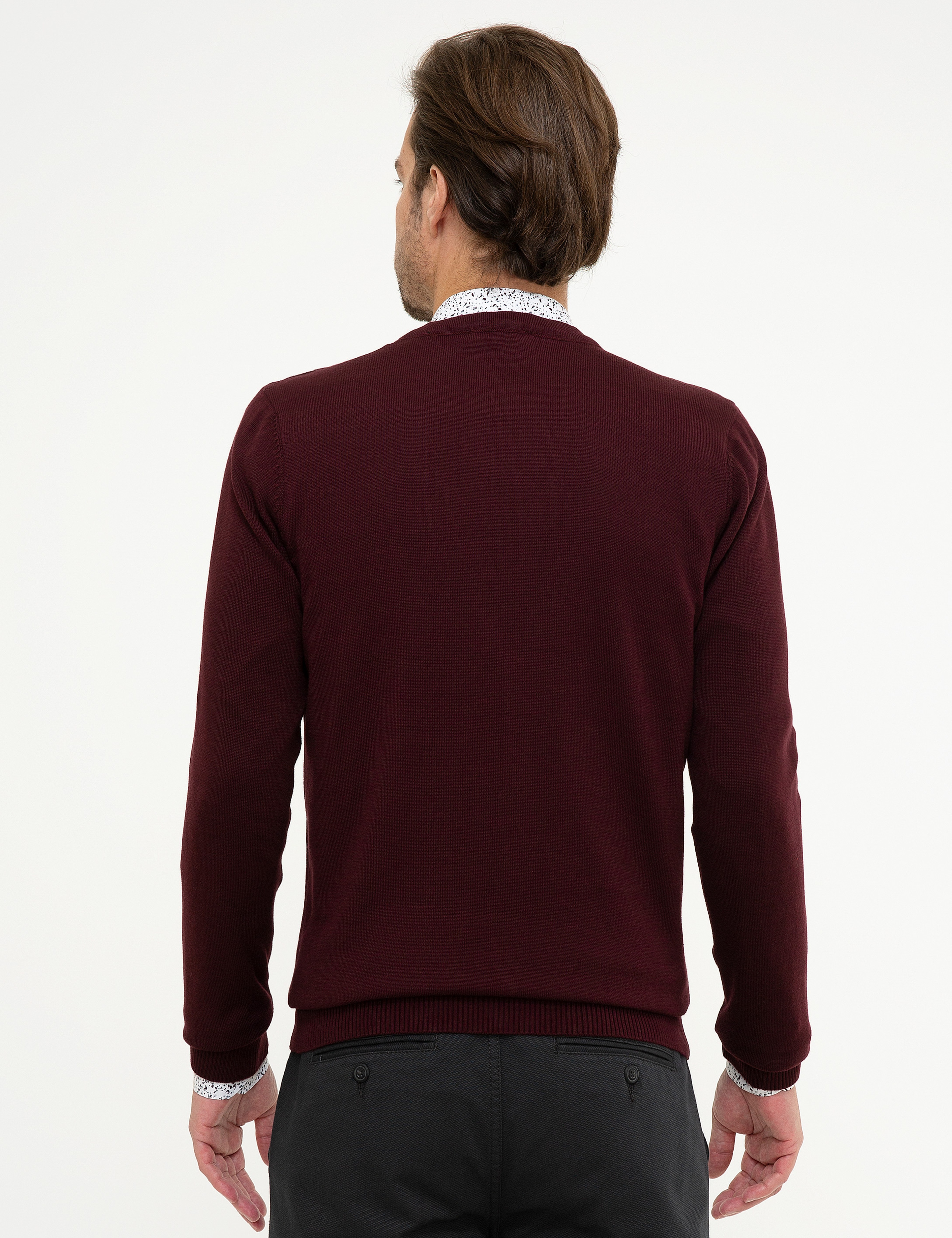 Bordo Slim Fit Basic Triko Hırka