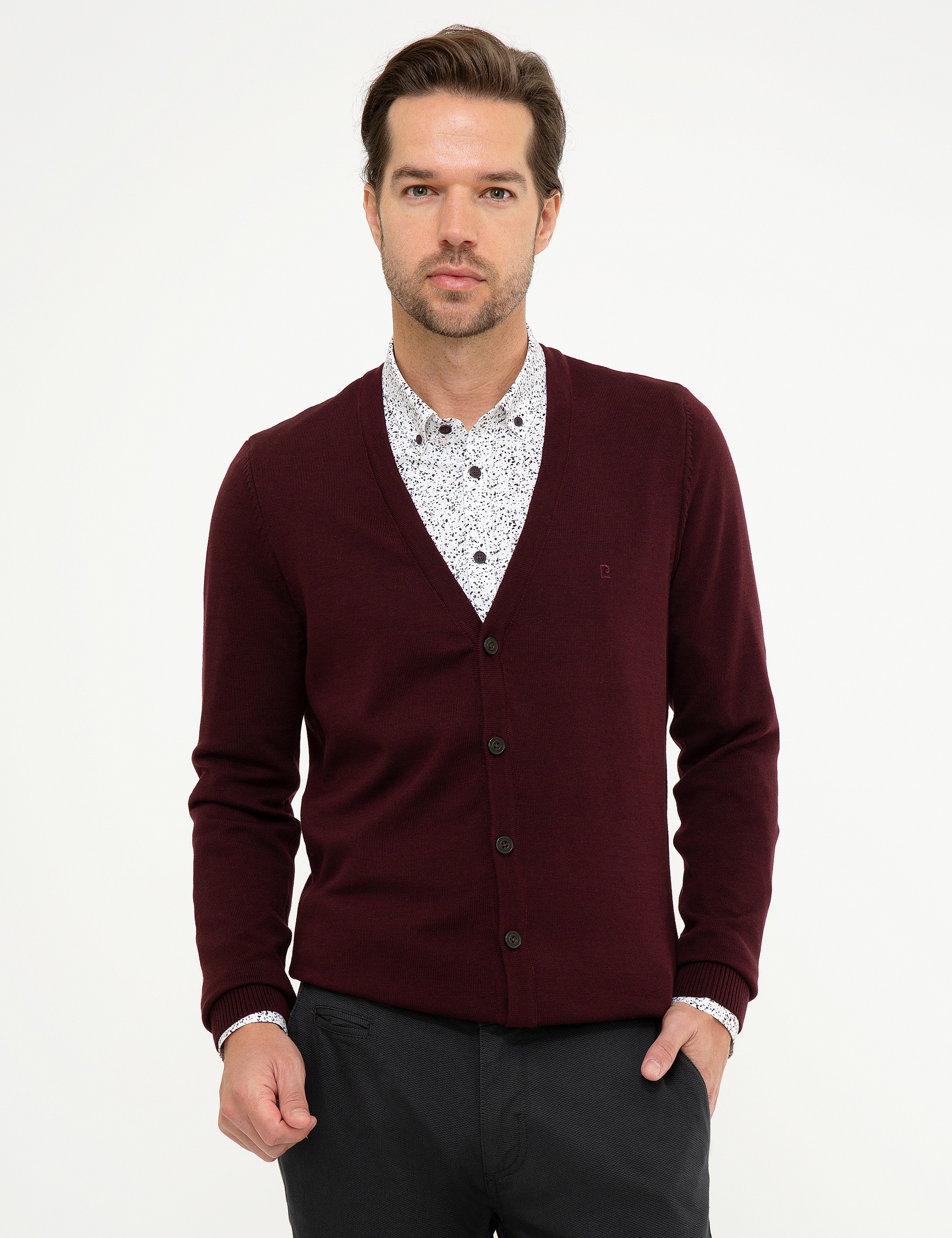 Bordo Slim Fit Basic Triko Hırka - Image 1