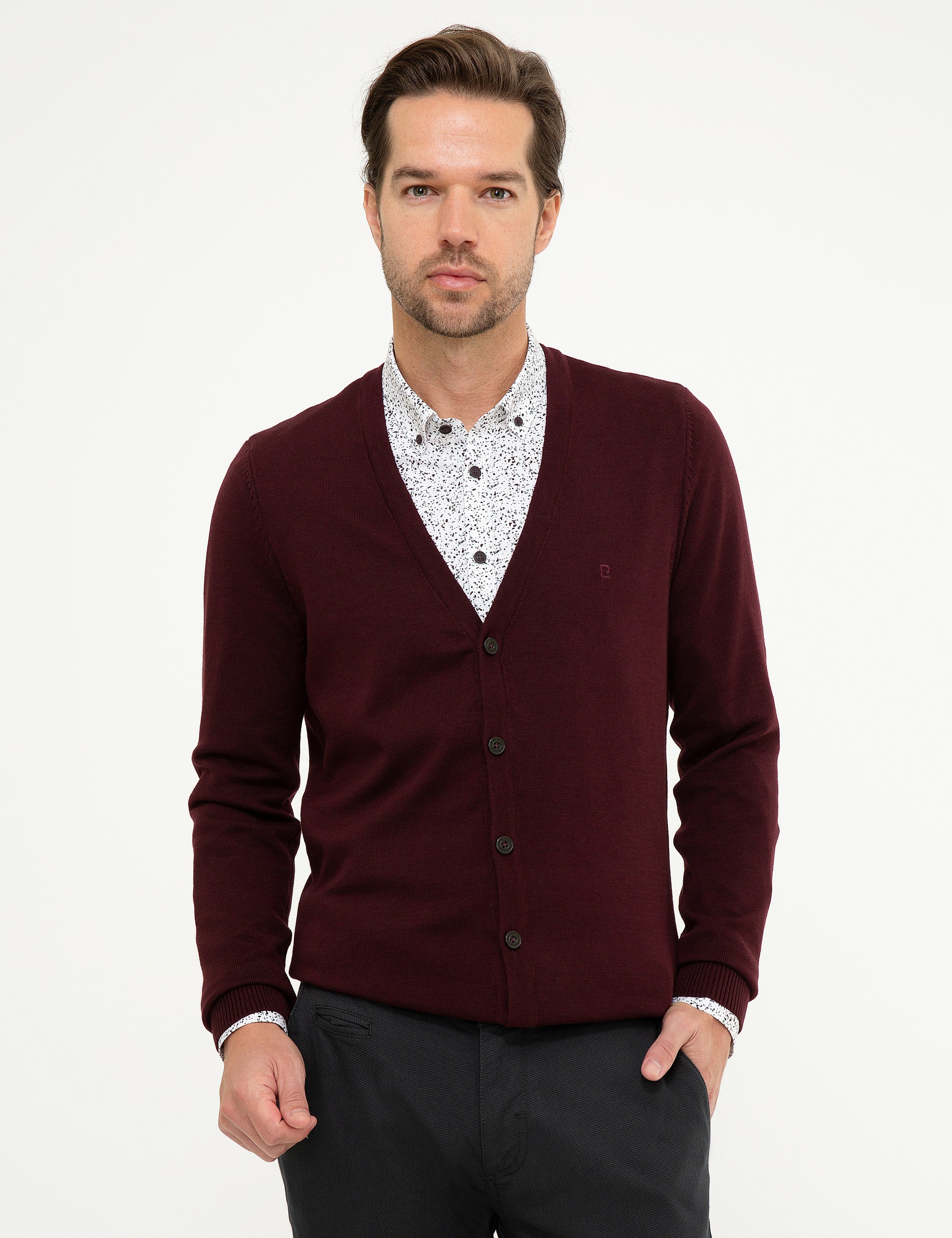 Bordo Slim Fit Basic Triko Hırka
