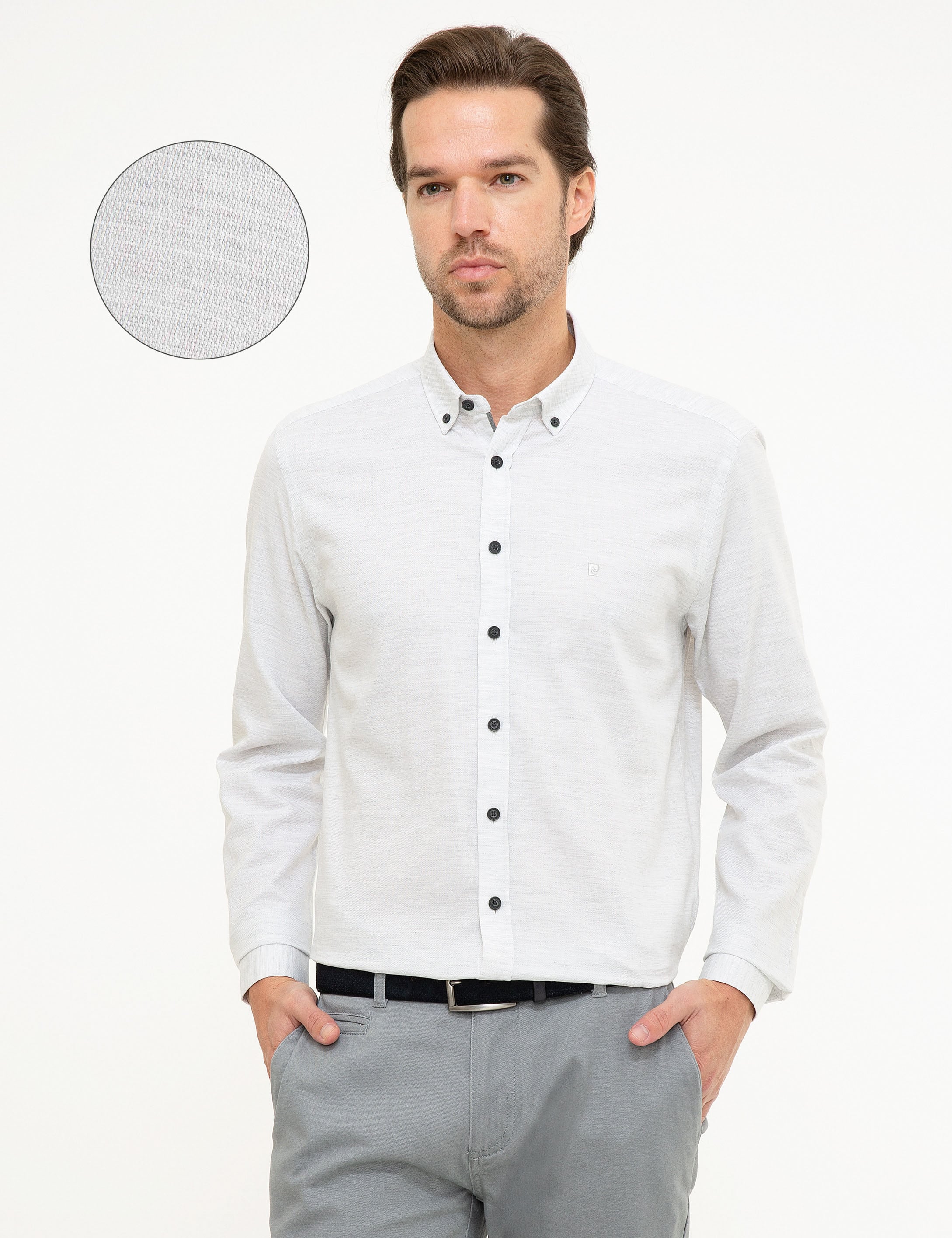 Açık Gri Slim Fit Gömlek - Image 1