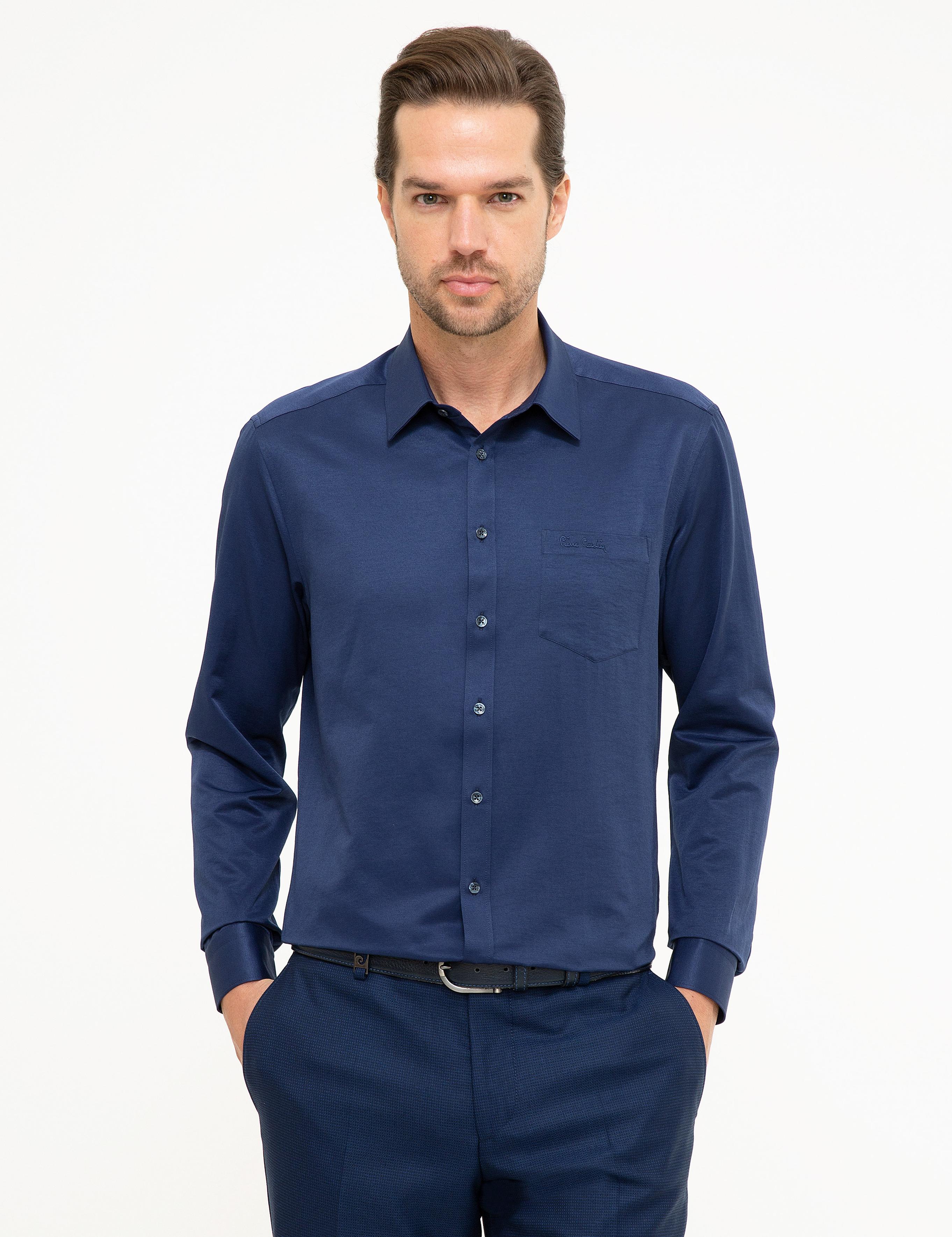 Lacivert Regular Fit Uzun Kollu Basic Gömlek