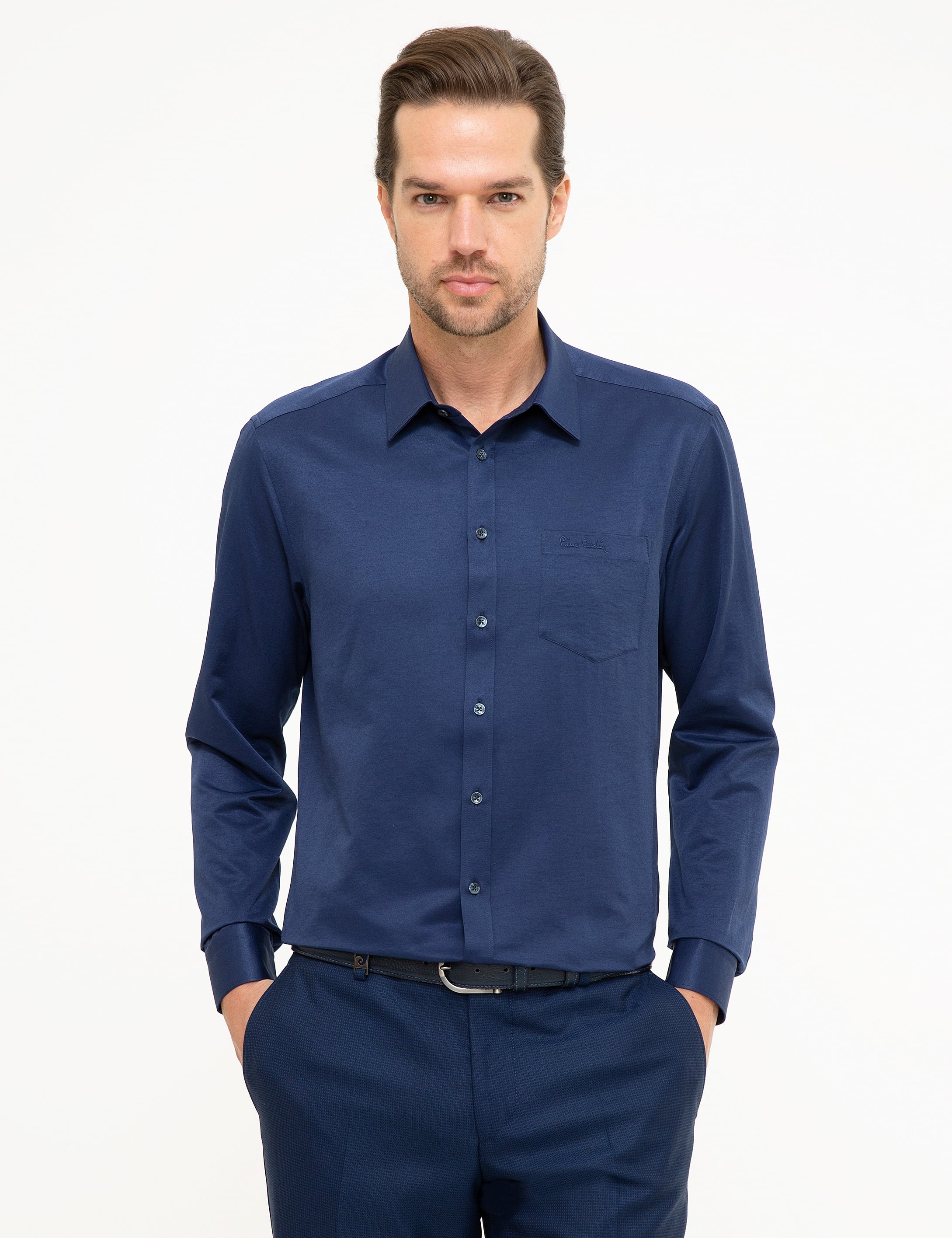 Lacivert Regular Fit Uzun Kollu Basic Gömlek
