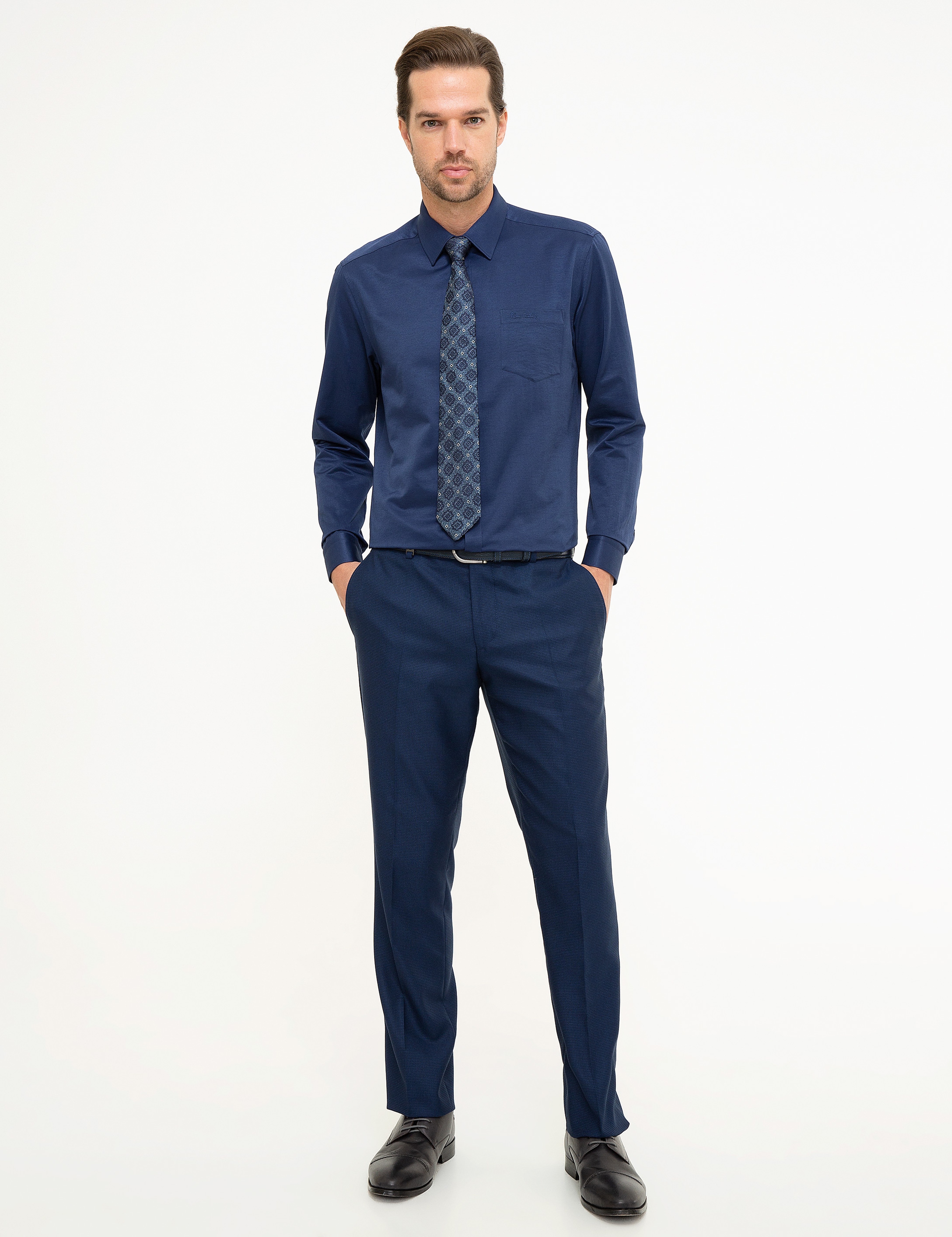 Lacivert Regular Fit Uzun Kollu Basic Gömlek - Image 4