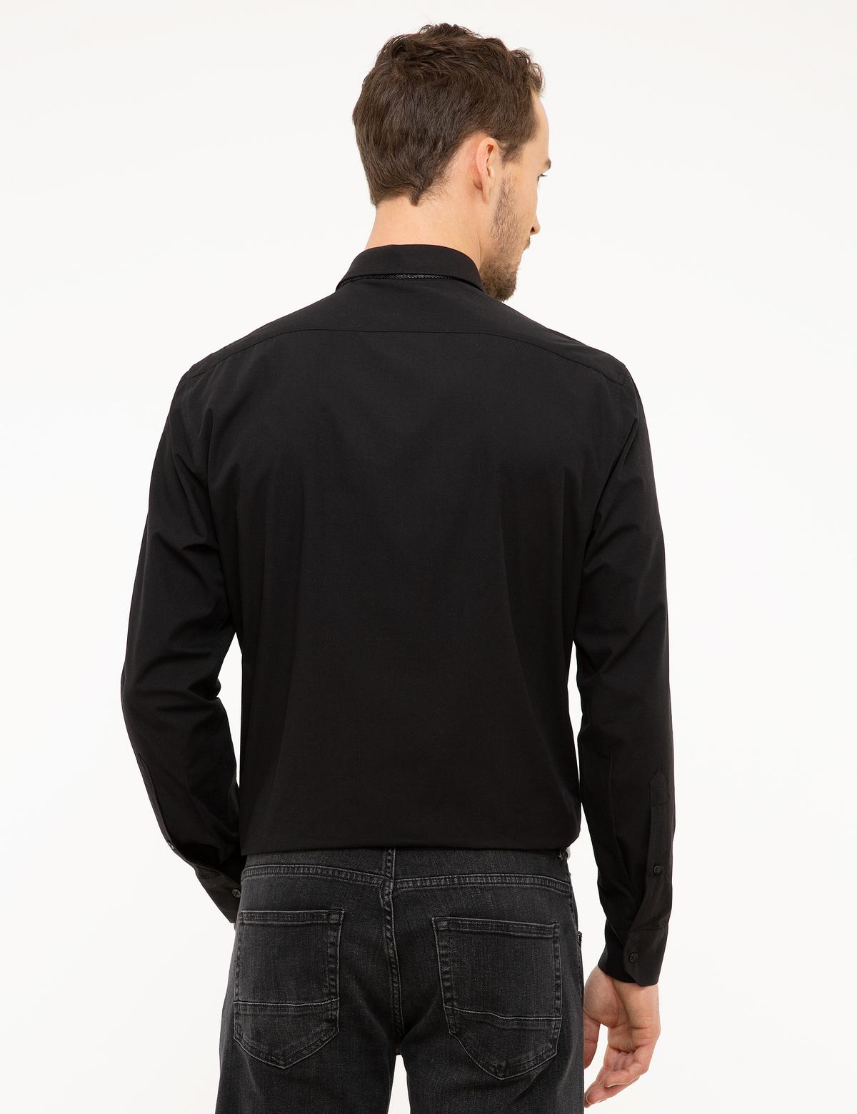 Siyah Regular Fit Uzun Kollu Basic Gömlek - 50207625010