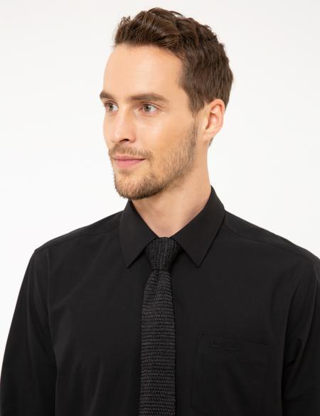 Siyah Regular Fit Uzun Kollu Basic Gömlek - 50207625010
