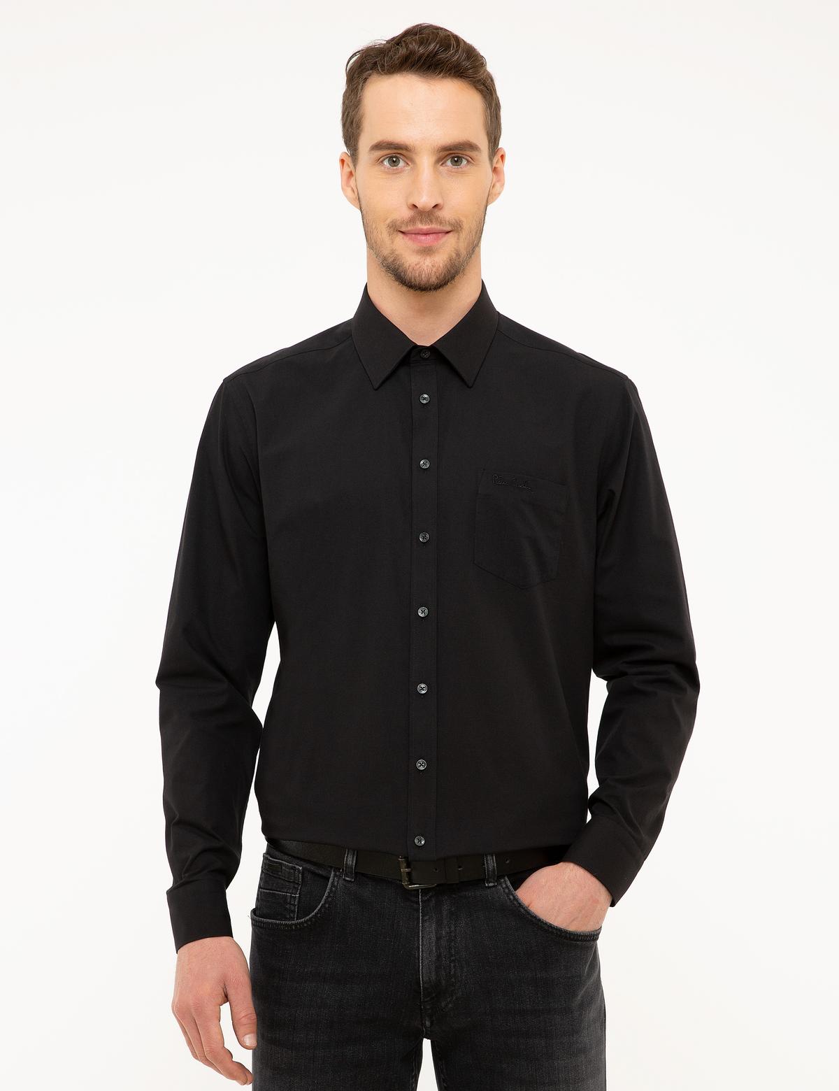 Siyah Regular Fit Uzun Kollu Basic Gömlek - 50207625010