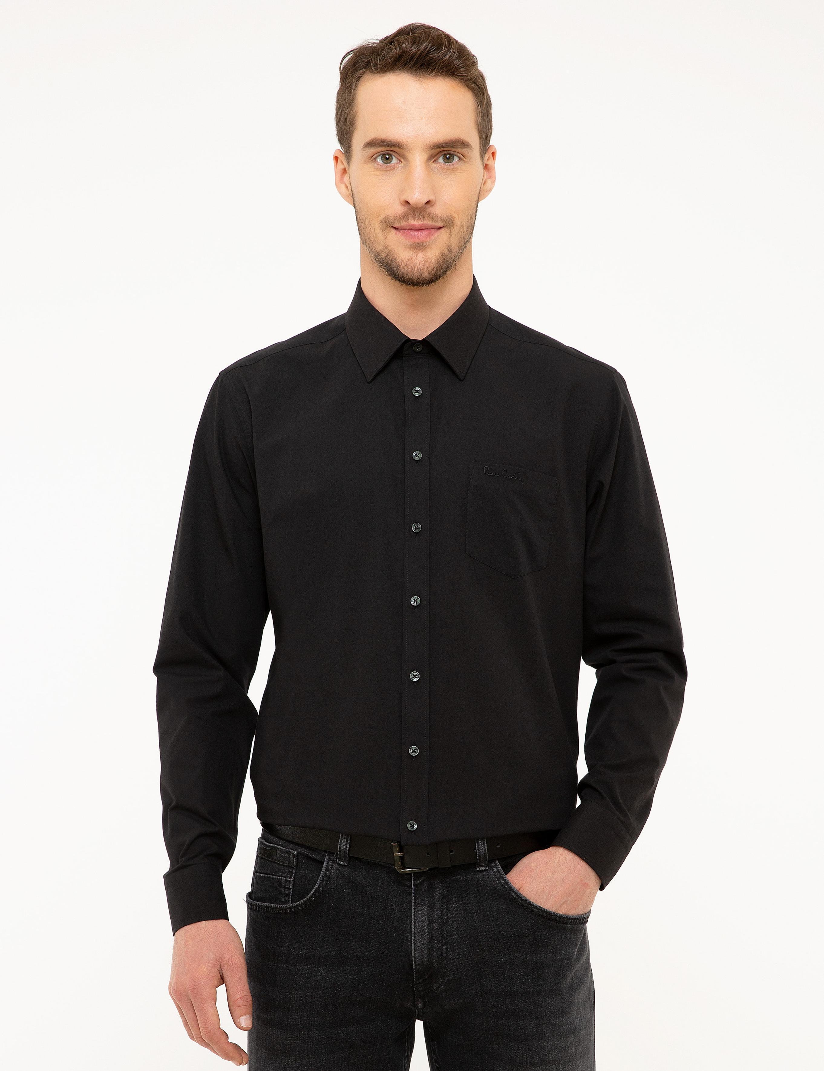 Siyah Regular Fit Uzun Kollu Basic Gömlek