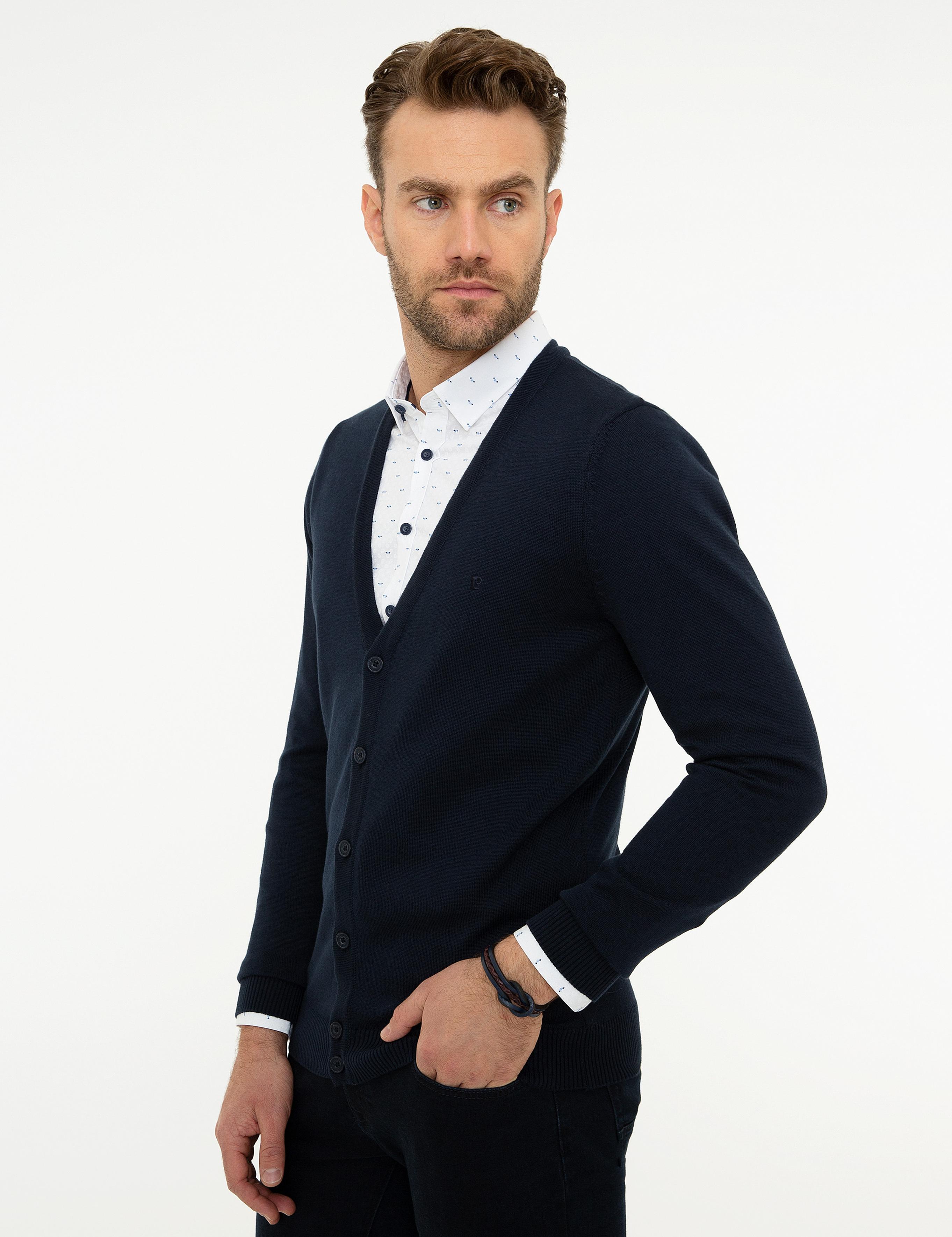 Koyu Lacivert Slim Fit Basic Triko Hırka