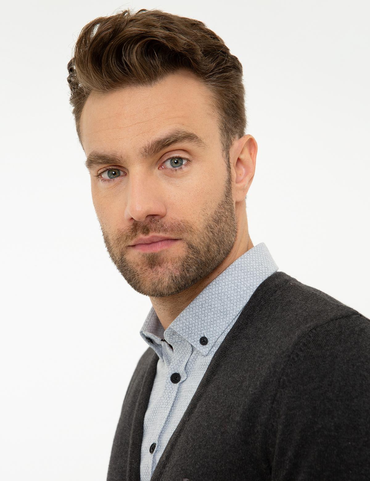 Antrasit Melanj Slim Fit Basic Triko Hırka - 50207747061