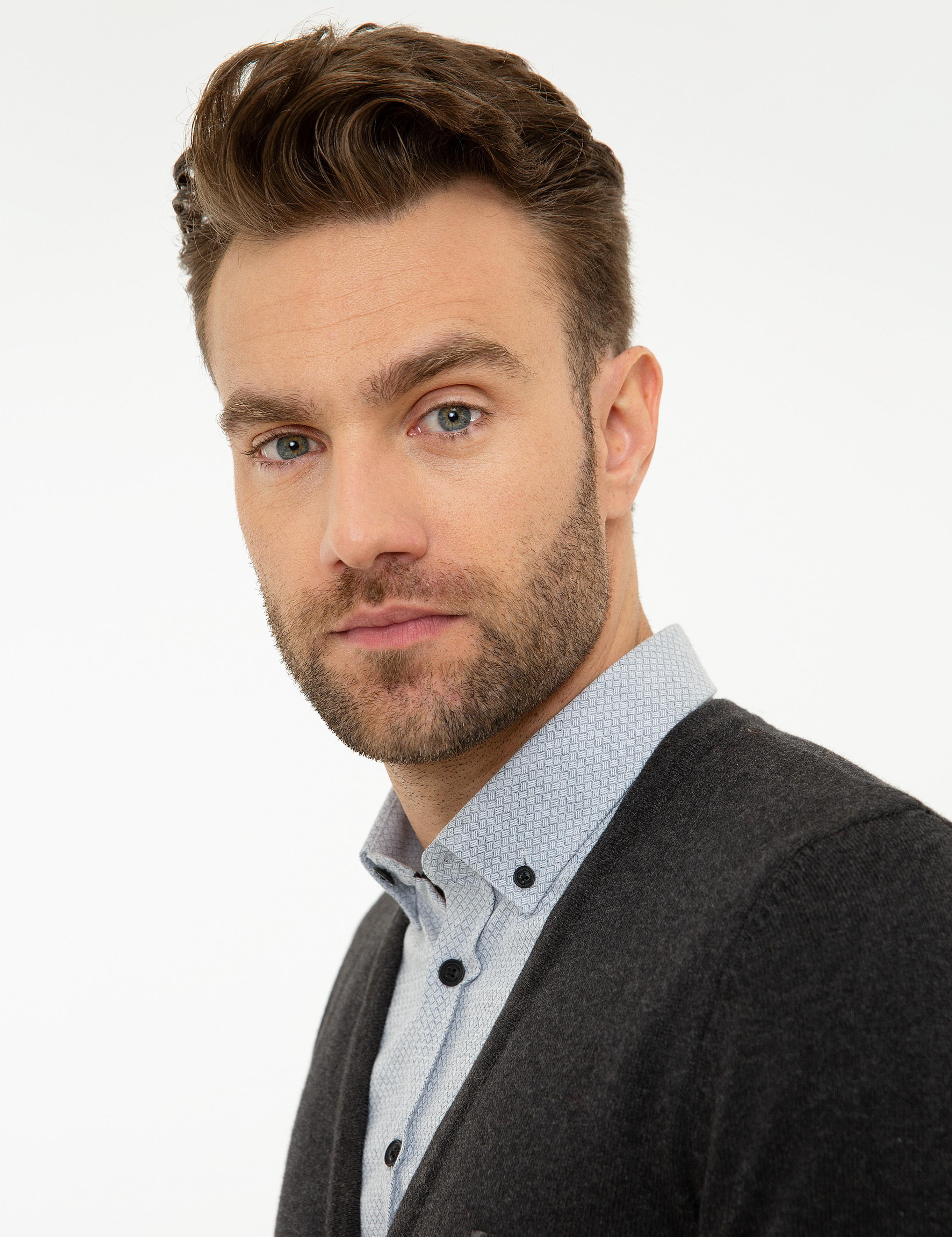 Antrasit Melanj Slim Fit Basic Triko Hırka