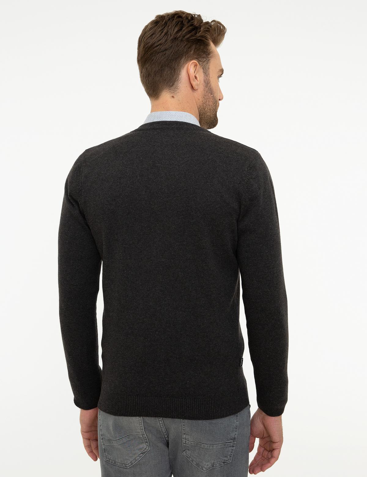 Antrasit Melanj Slim Fit Basic Triko Hırka - 50207747061