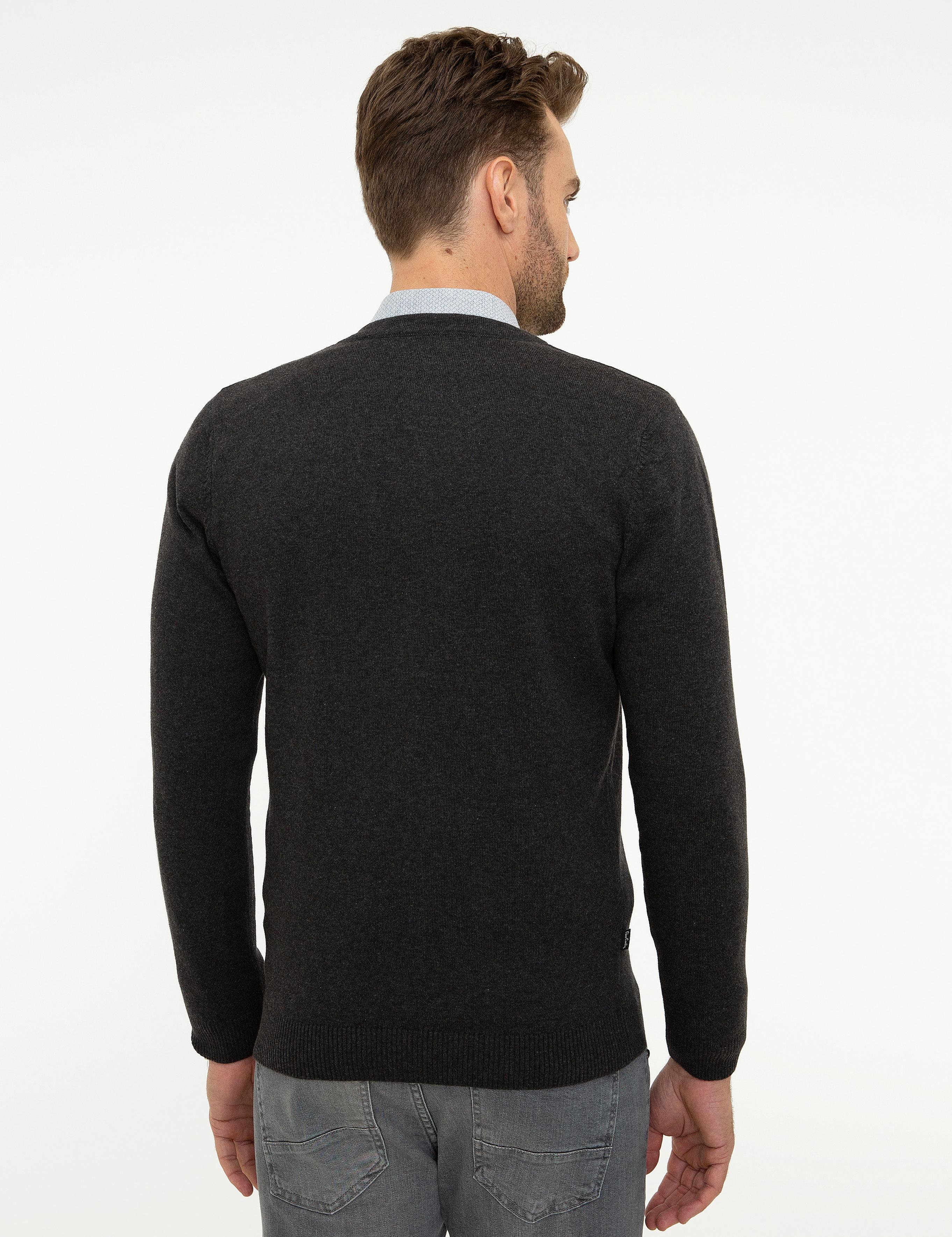 Antrasit Melanj Slim Fit Basic Triko Hırka