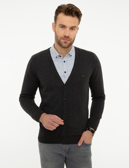 Antrasit Melanj Slim Fit Basic Triko Hırka - 50207747061