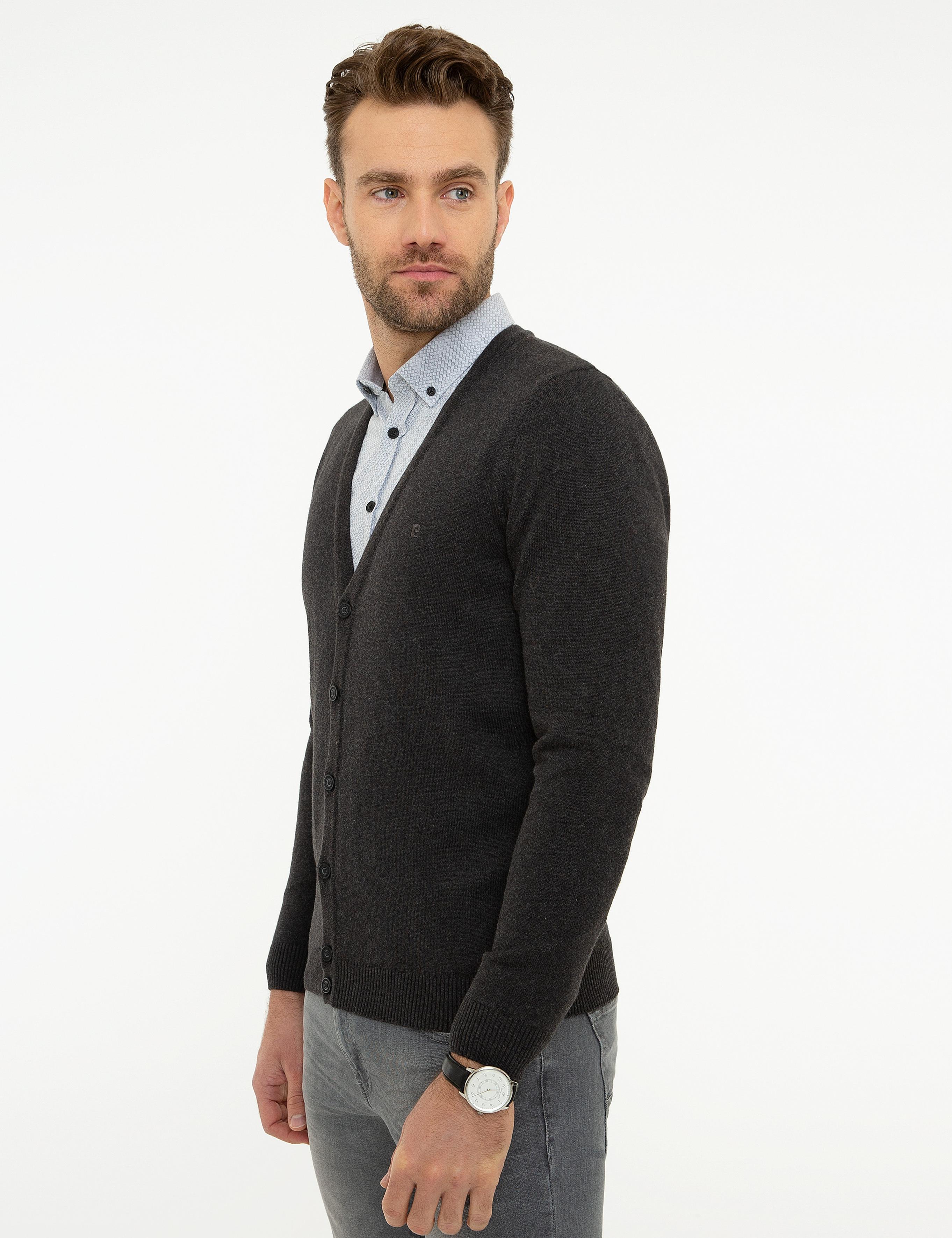 Antrasit Melanj Slim Fit Basic Triko Hırka