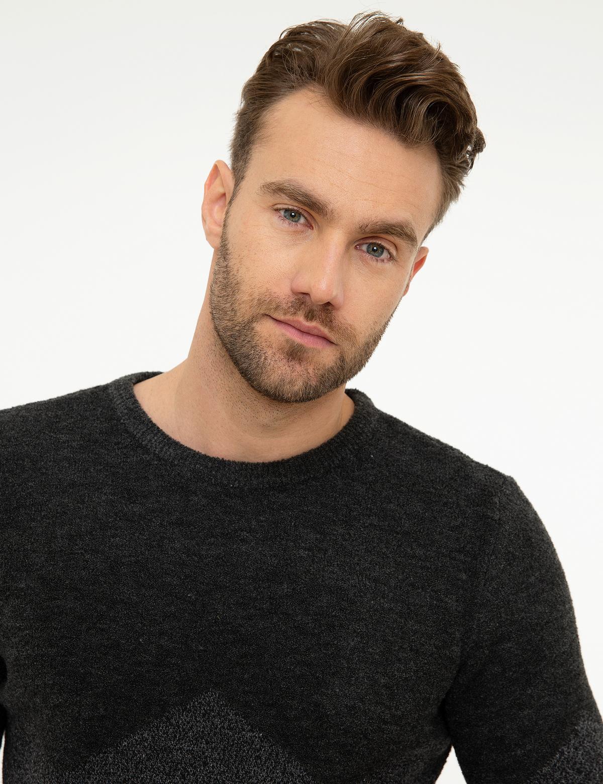 Koyu Gri Slim Fit Triko Kazak - 50208777026