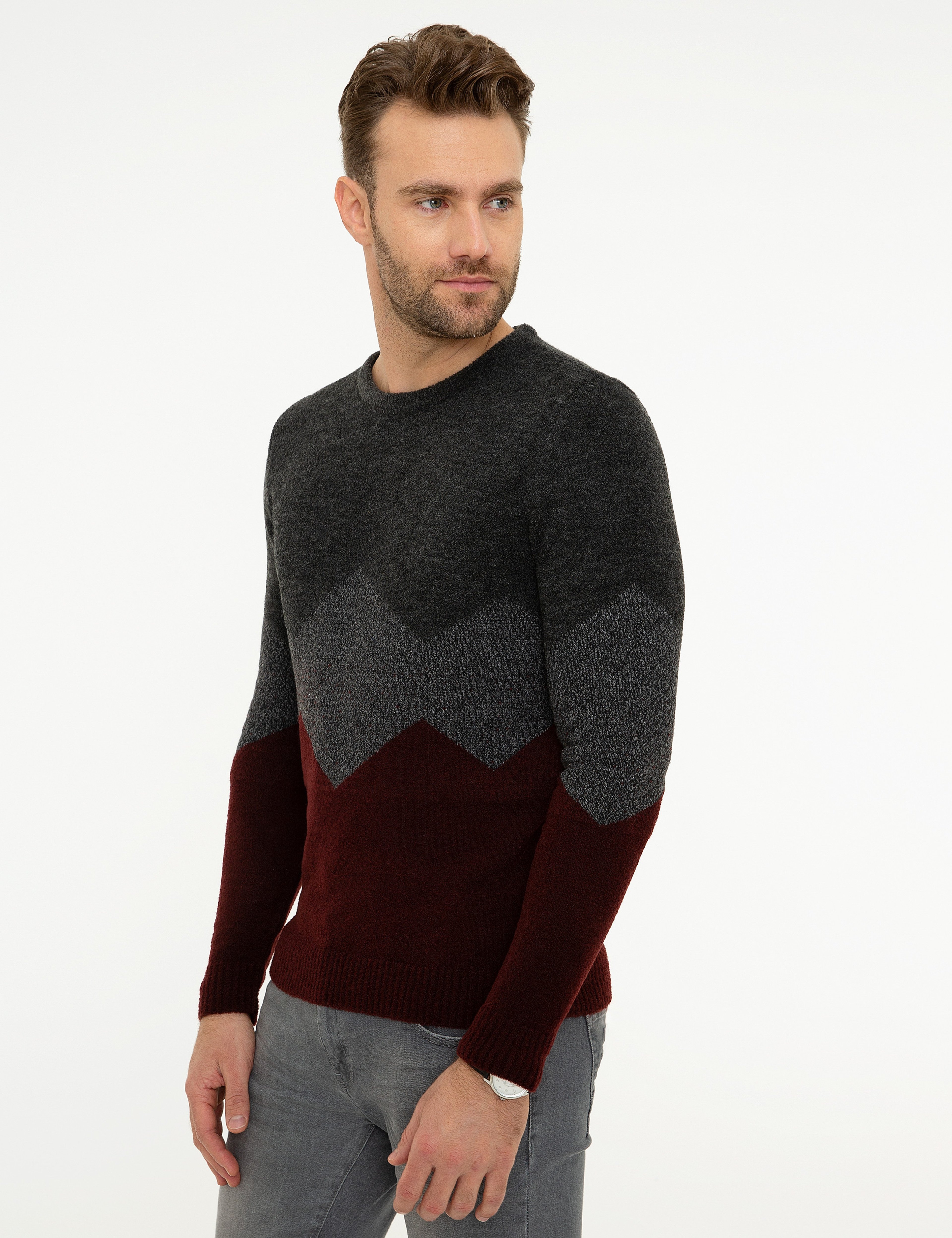 Koyu Gri Slim Fit Triko Kazak - Image 3
