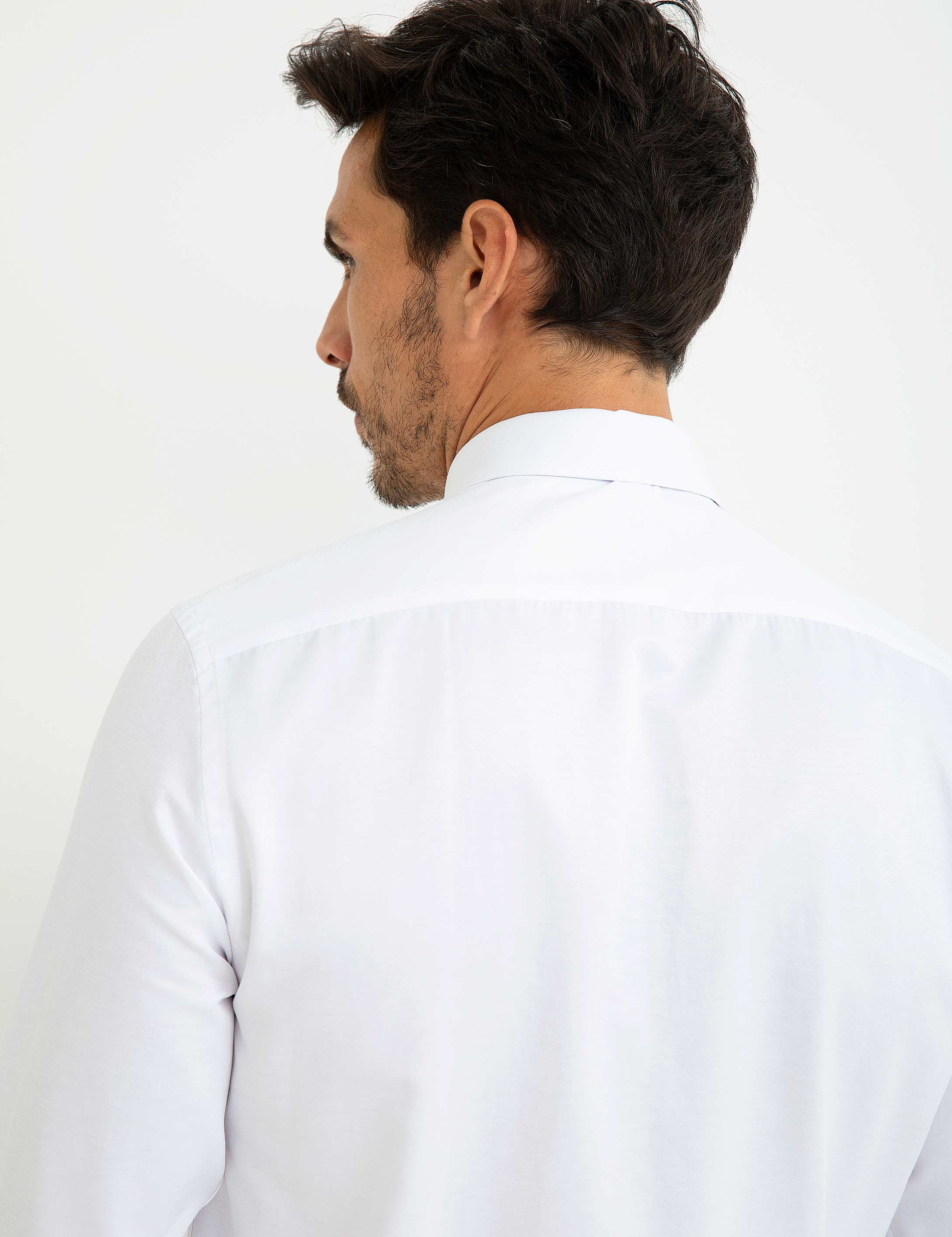 Beyaz Slim Fit Uzun Kollu Basic Gömlek - Image 3