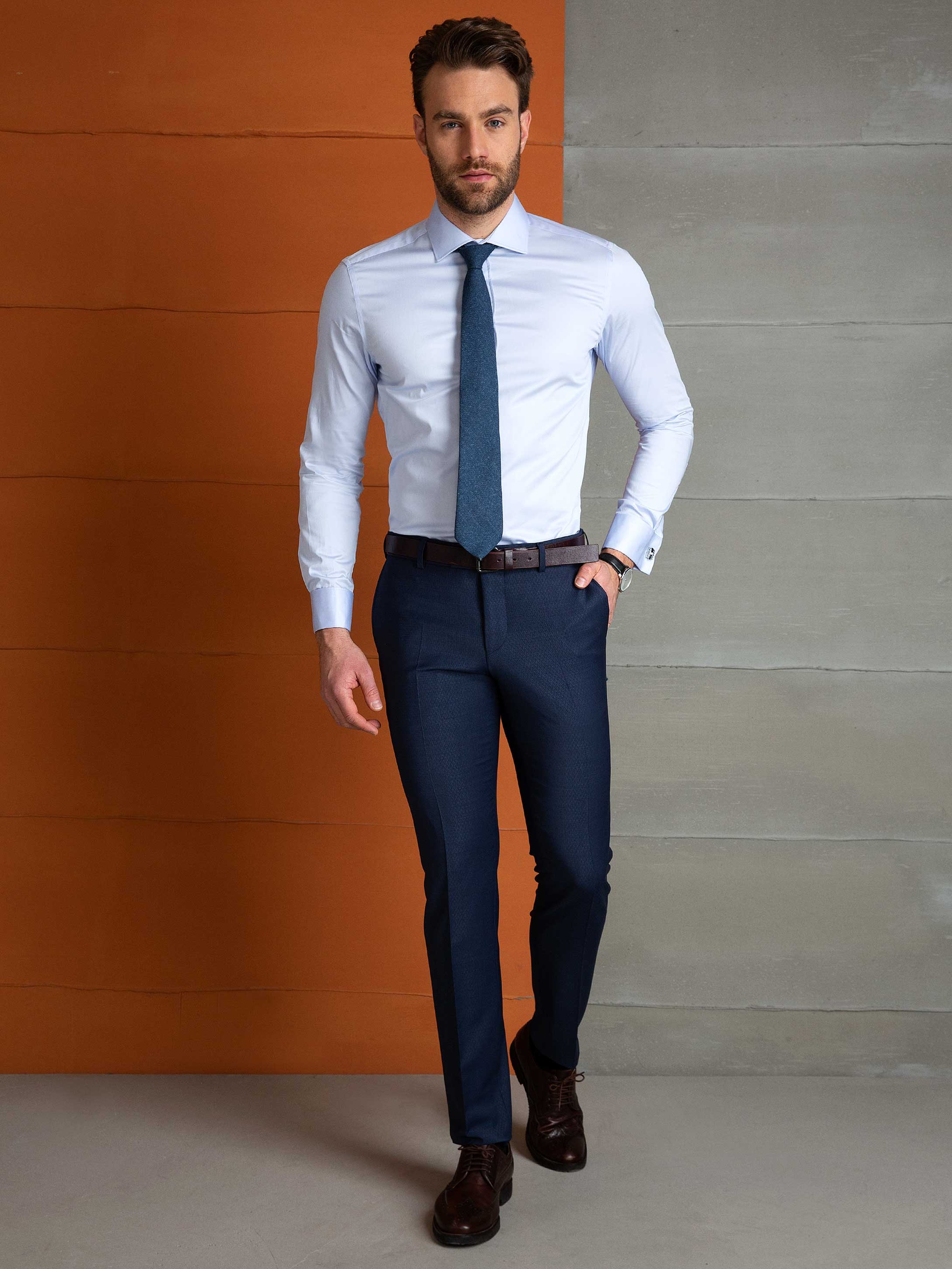Açık Mavi Slim Fit Basic Gömlek - Image 3