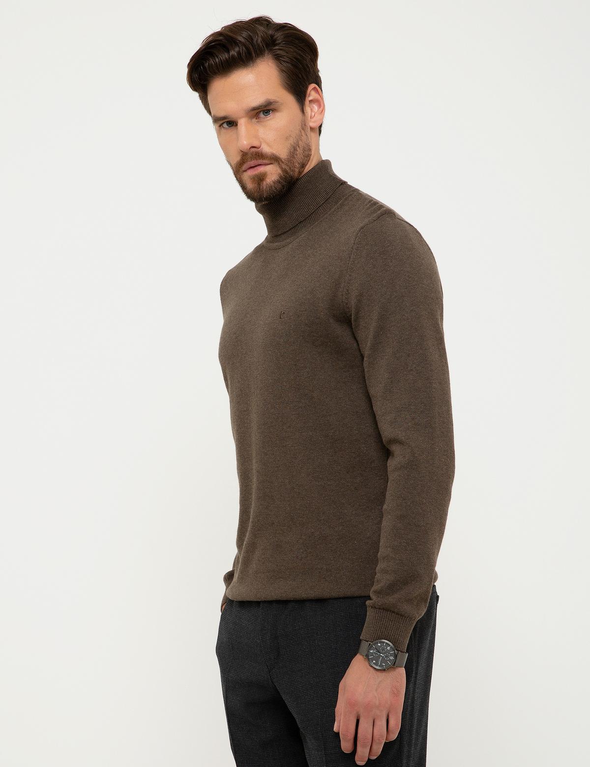 Haki Melanj Slim Fit Tam Balıkçı Yaka Basic Triko Kazak - 50207572048