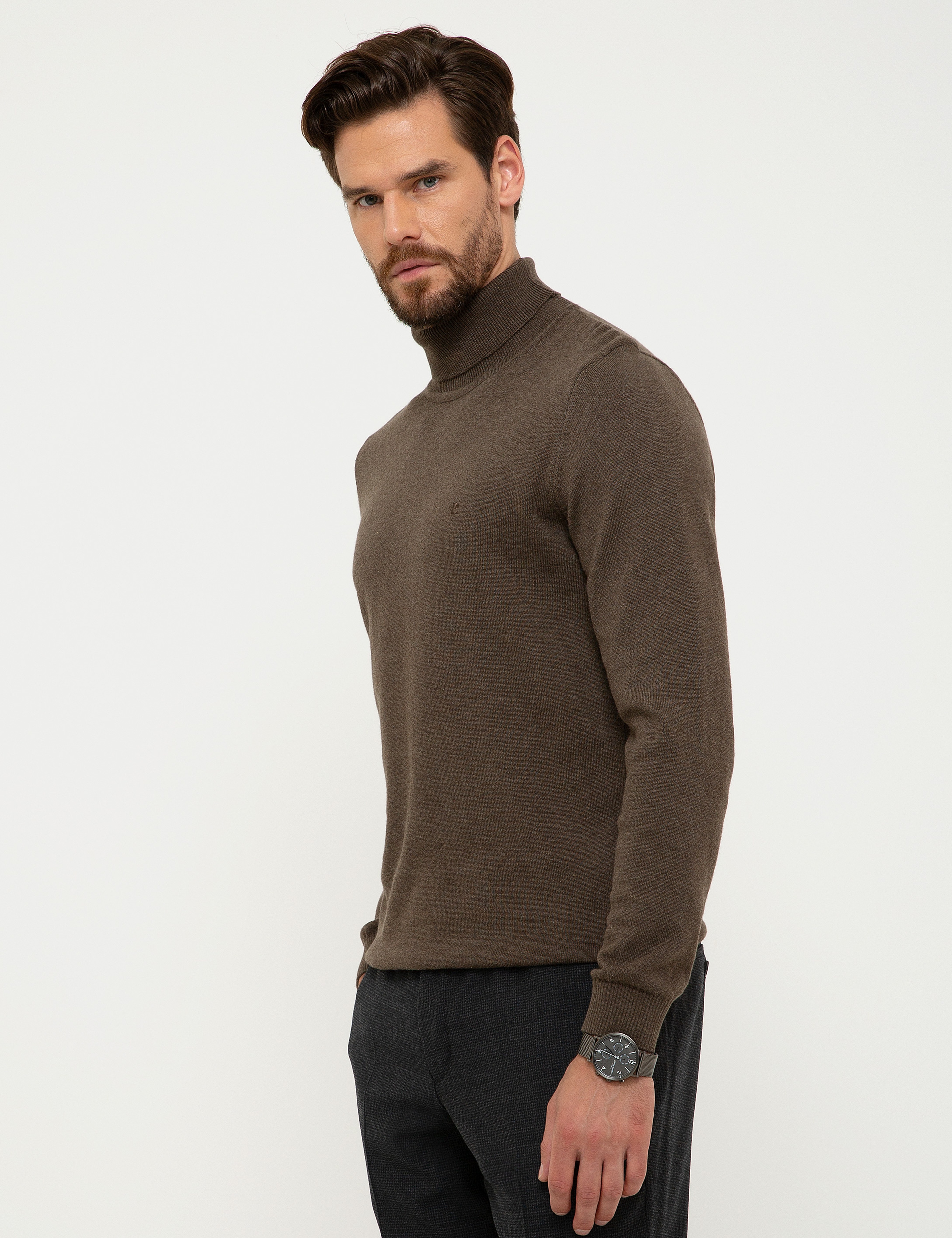 Haki Melanj Slim Fit Tam Balıkçı Yaka Basic Triko Kazak - Image 3