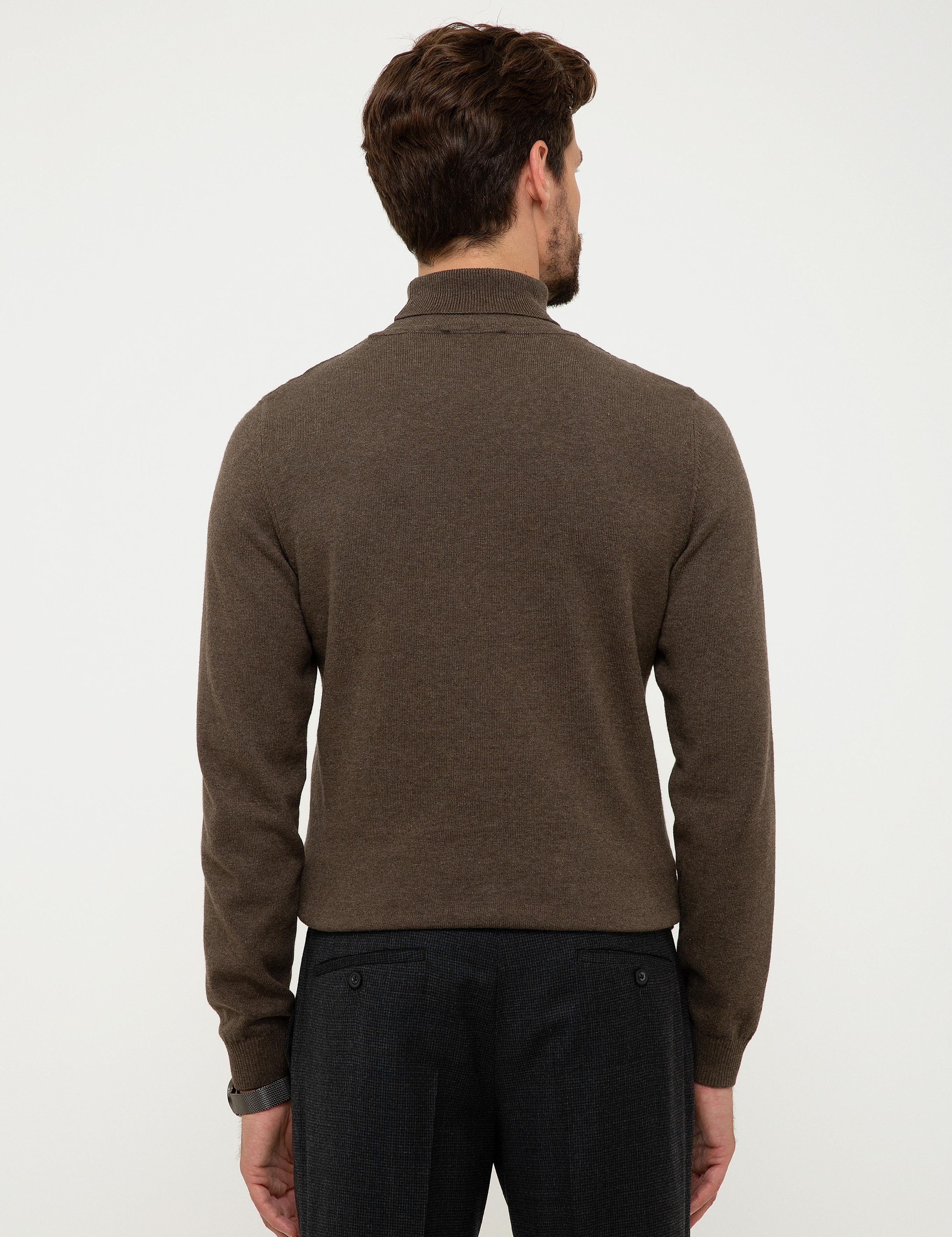 Haki Melanj Slim Fit Tam Balıkçı Yaka Basic Triko Kazak