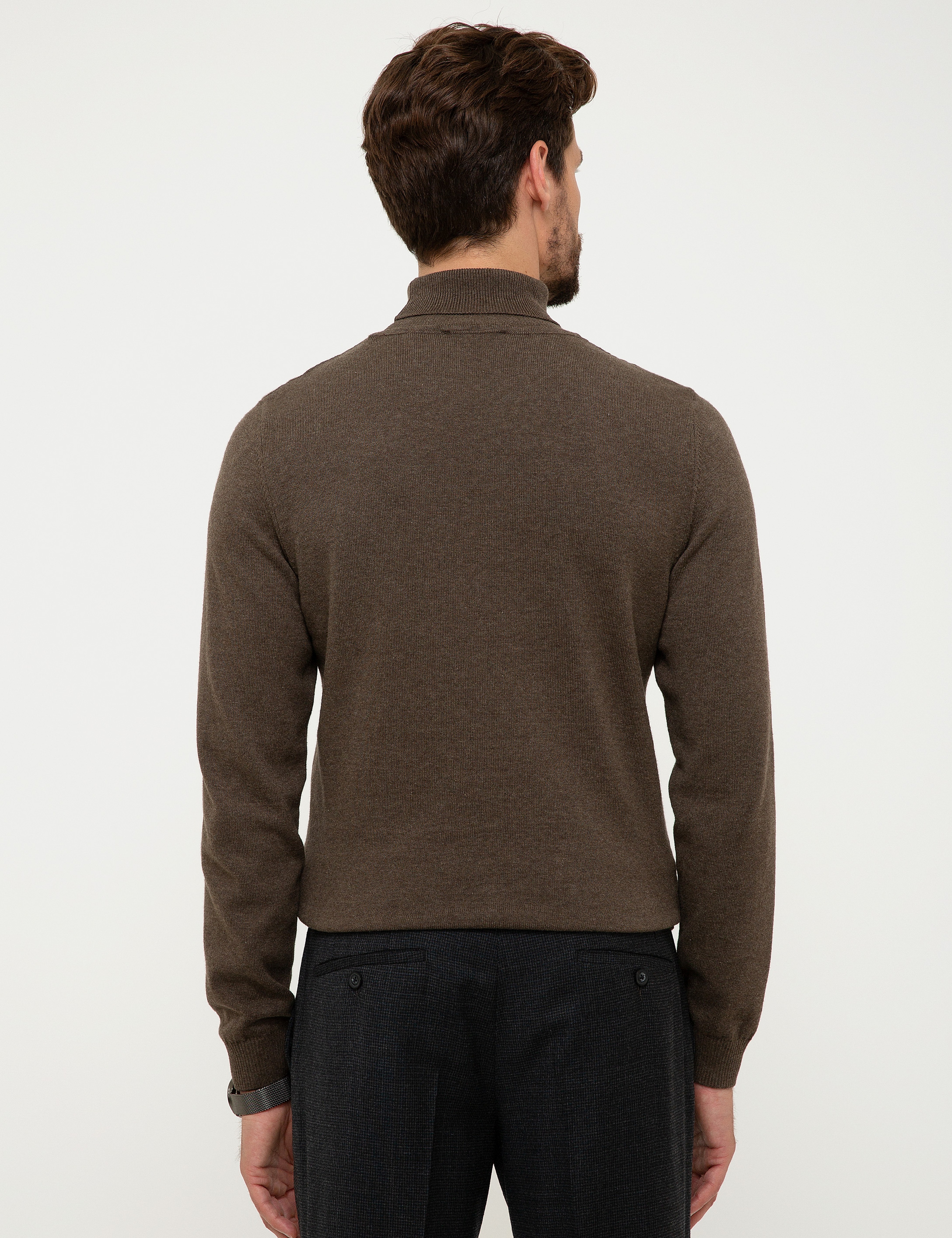 Haki Melanj Slim Fit Tam Balıkçı Yaka Basic Triko Kazak