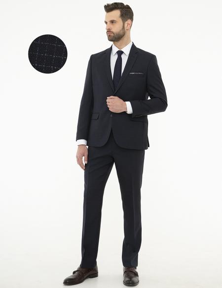 Ekose Lacivert Slim Fit Takım Elbise - 50225970005