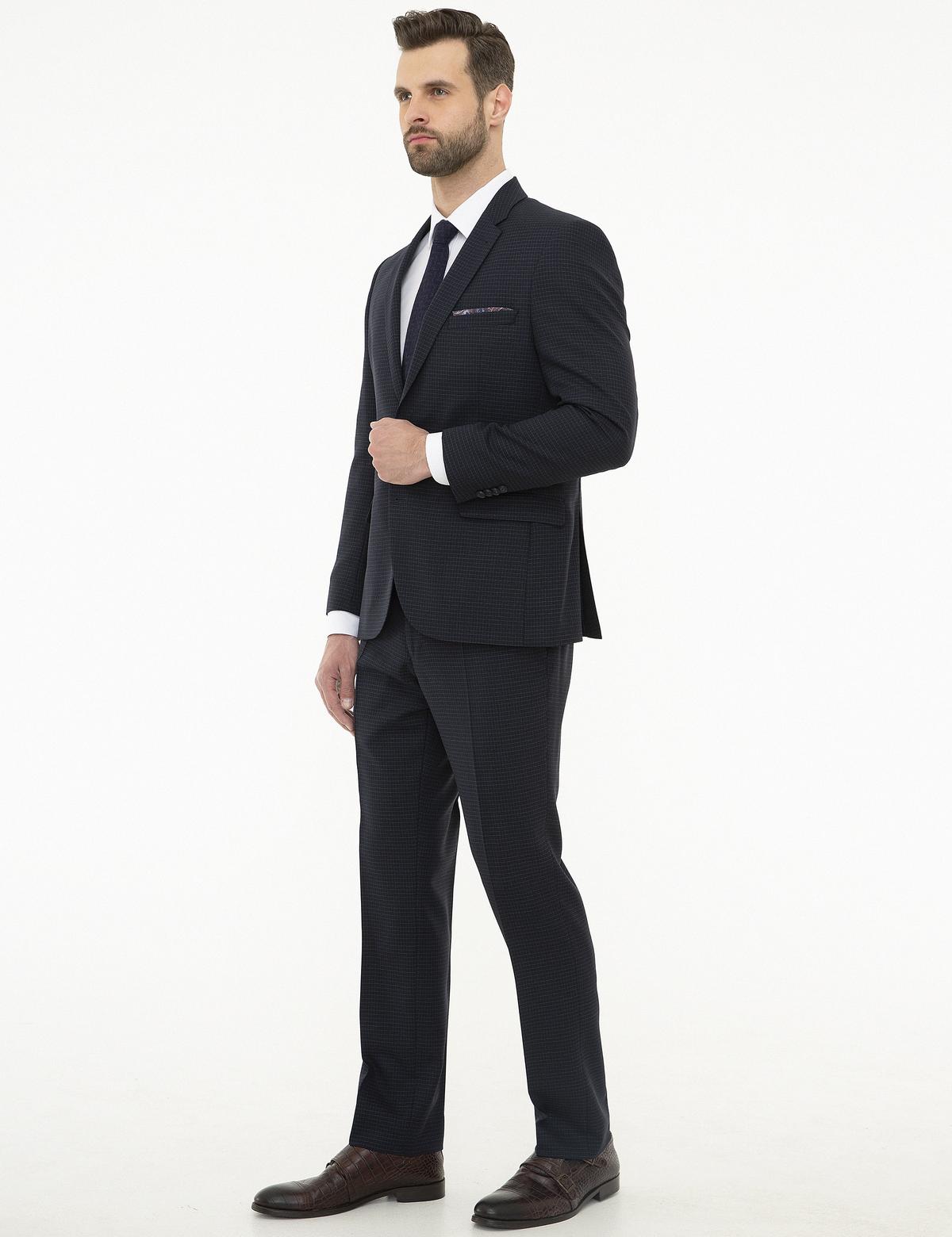 Ekose Lacivert Slim Fit Takım Elbise - 50225970005