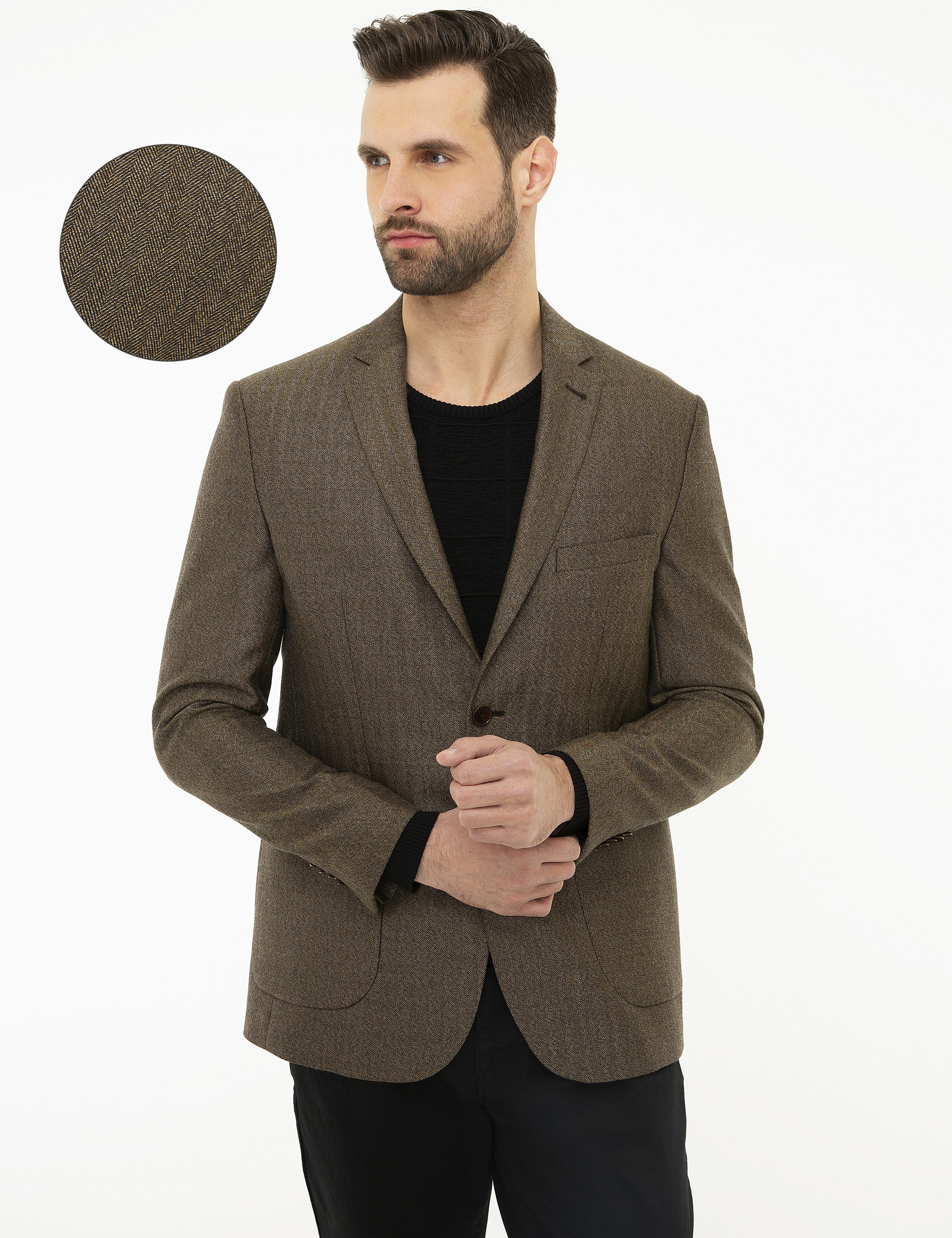 Açık Kahverengi Slim Fit Ceket - Image 1