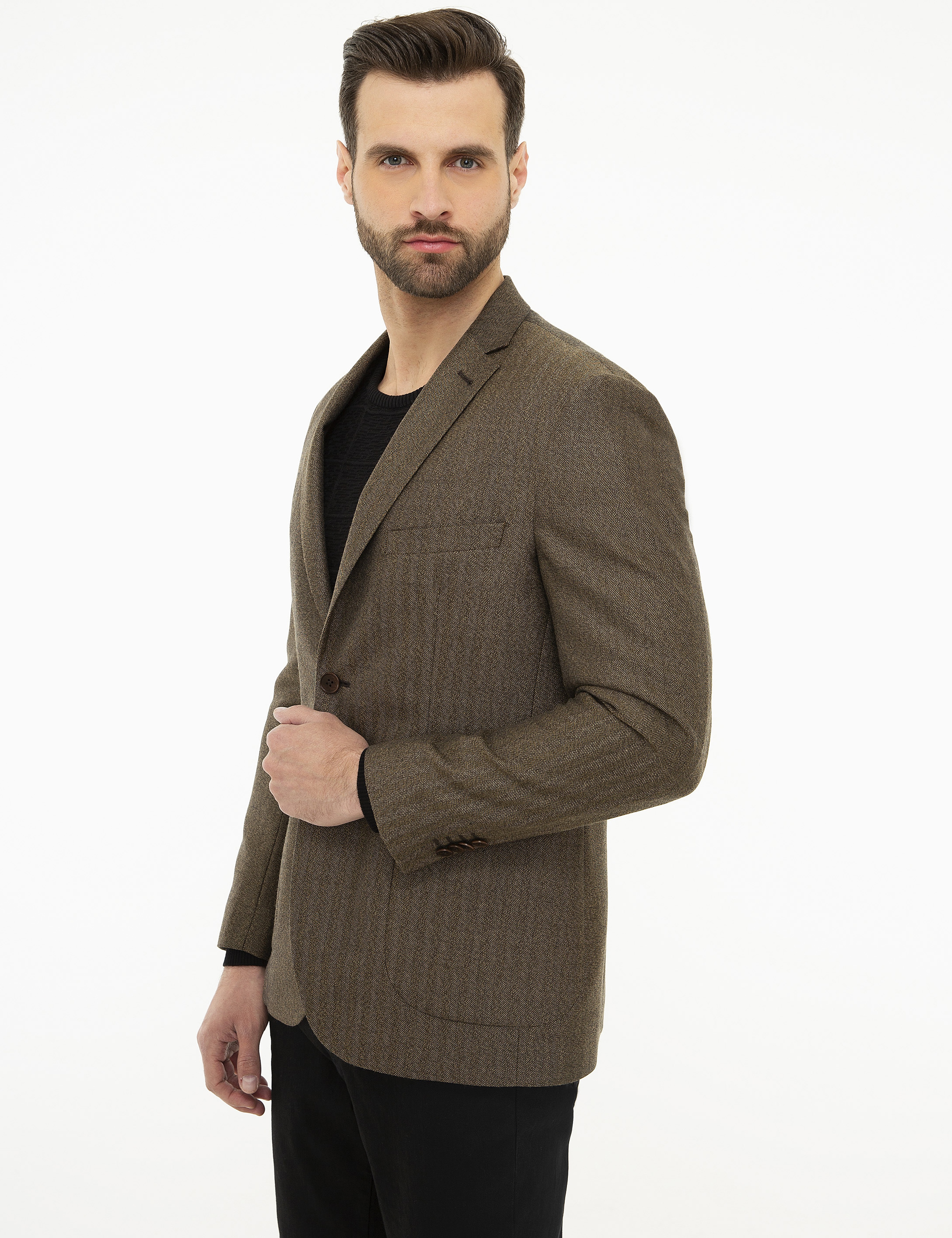 Açık Kahverengi Slim Fit Ceket - Image 3