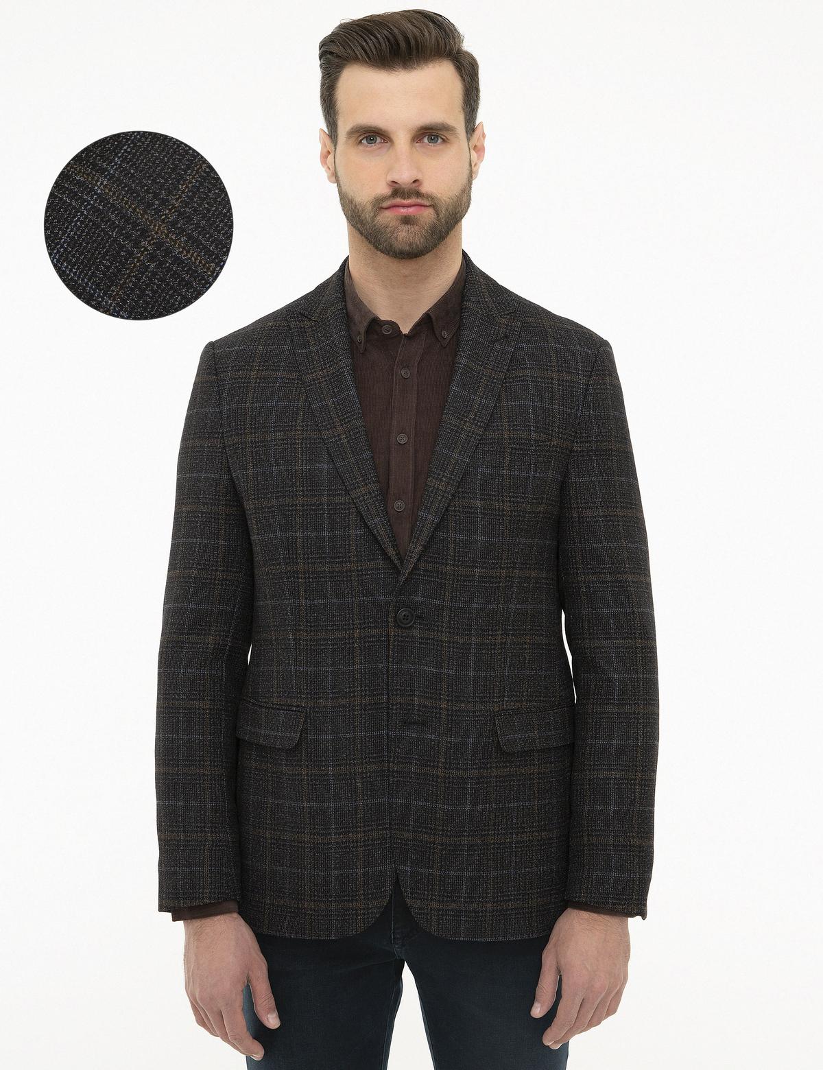 Ekose Siyah Slim Fit Ceket