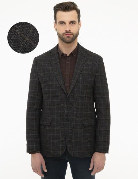 Ekose Siyah Slim Fit Ceket - 50225969005