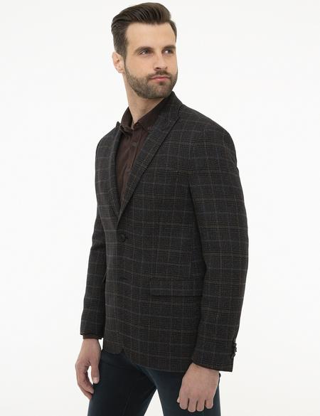 Ekose Siyah Slim Fit Ceket - 50225969005