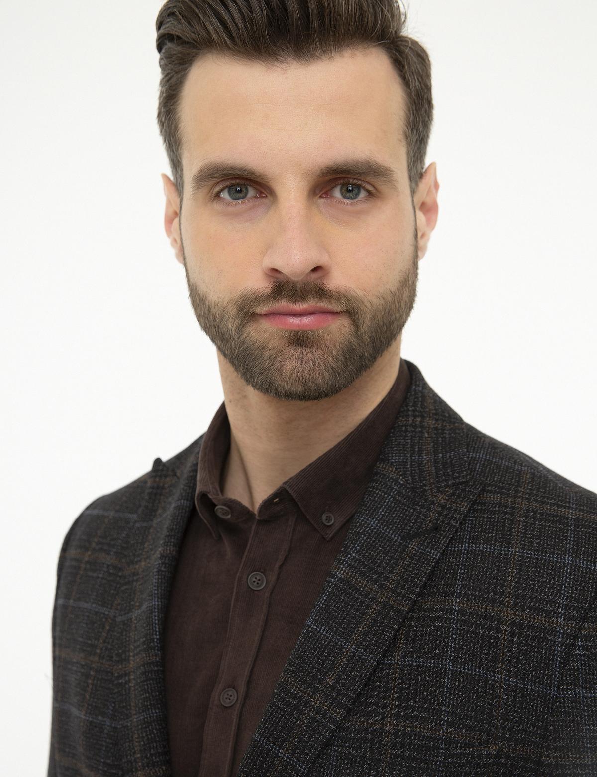 Ekose Siyah Slim Fit Ceket - 50225969005