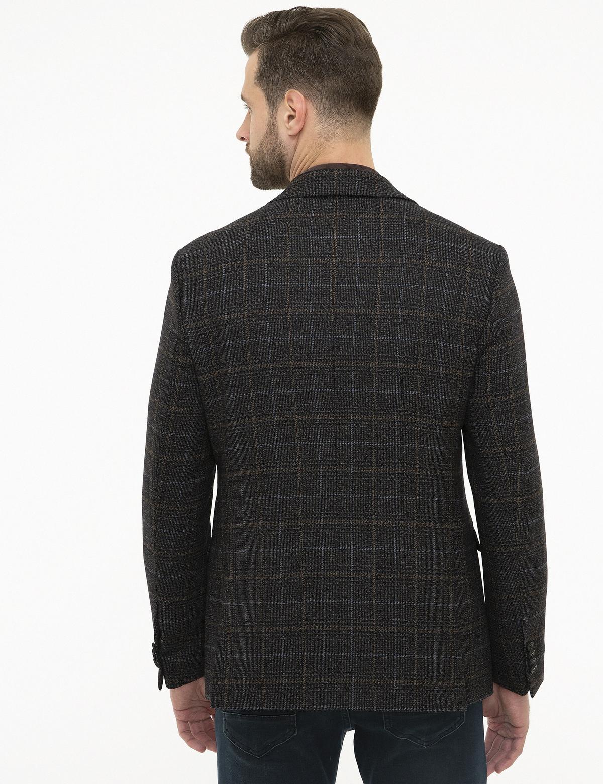 Ekose Siyah Slim Fit Ceket - 50225969005