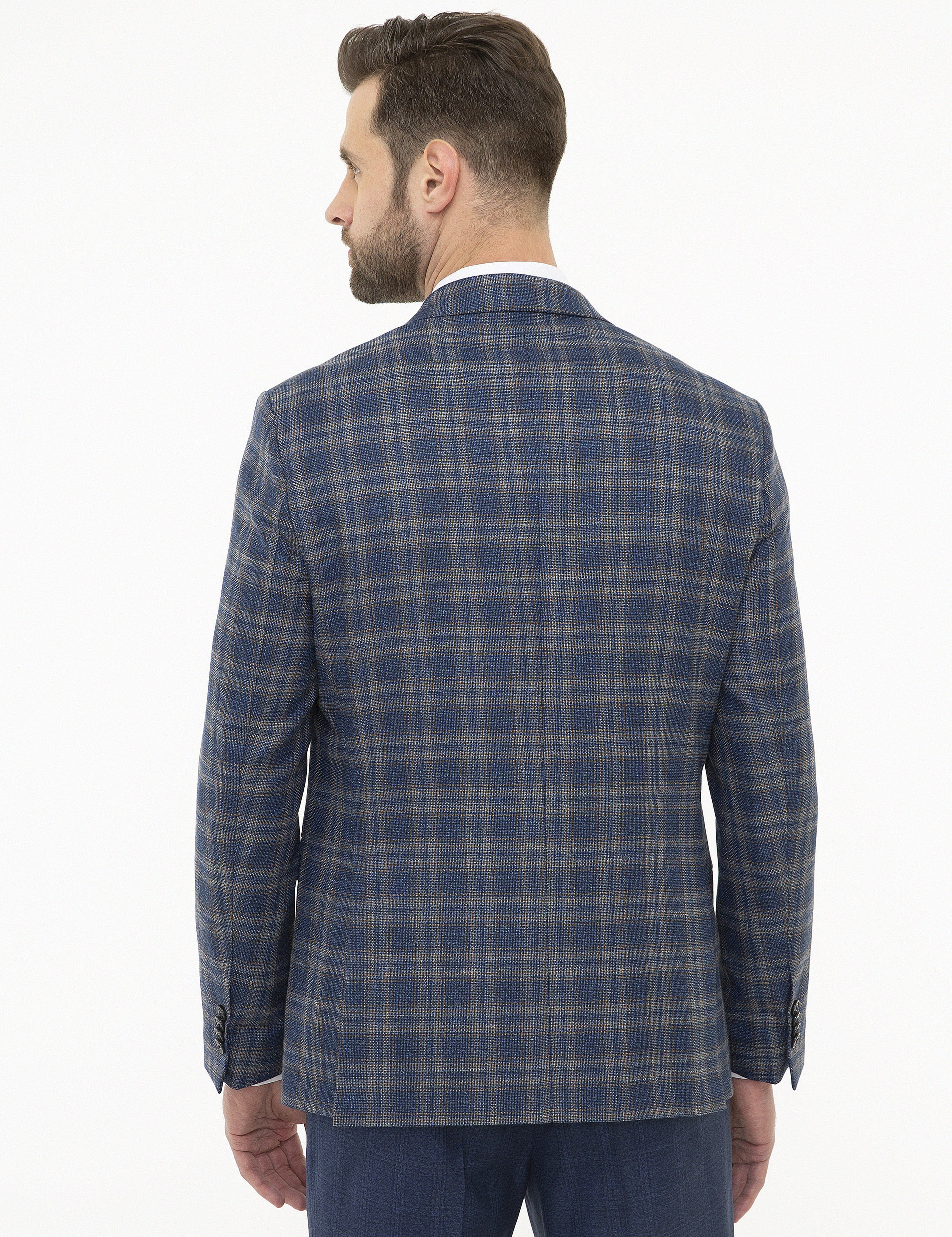 Ekose Koyu Mavi Slim Fit Ceket