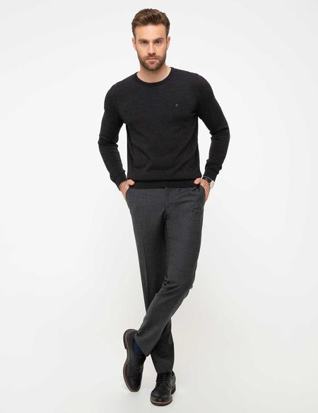 Antrasit Gri Melanj Slim Fit Basic Triko Kazak - 50207445115