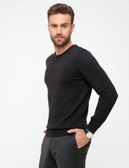 Antrasit Gri Melanj Slim Fit Basic Triko Kazak - 50207445115