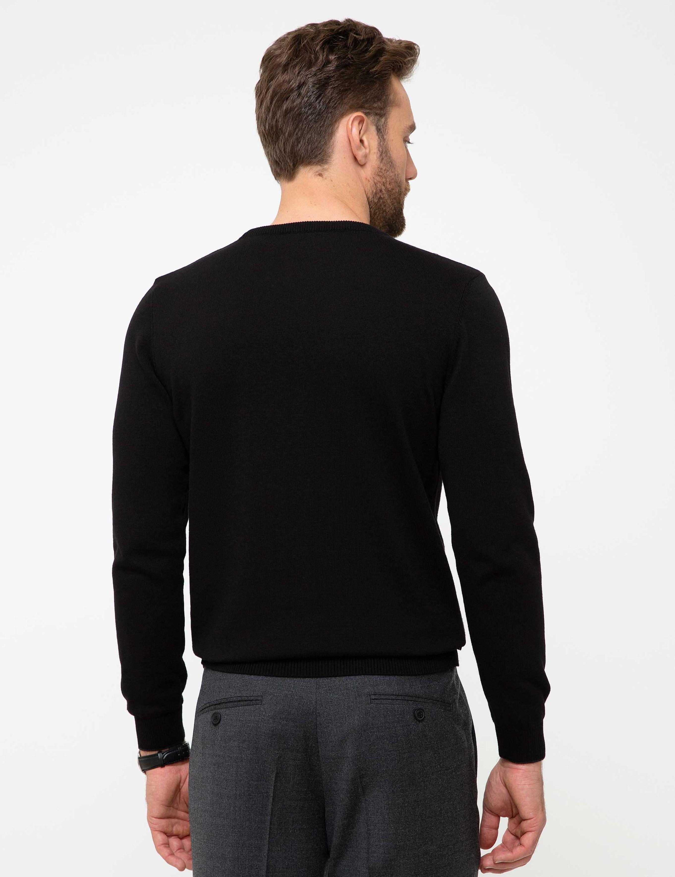 Siyah Slim Fit Bisiklet Yaka Basic Triko Kazak