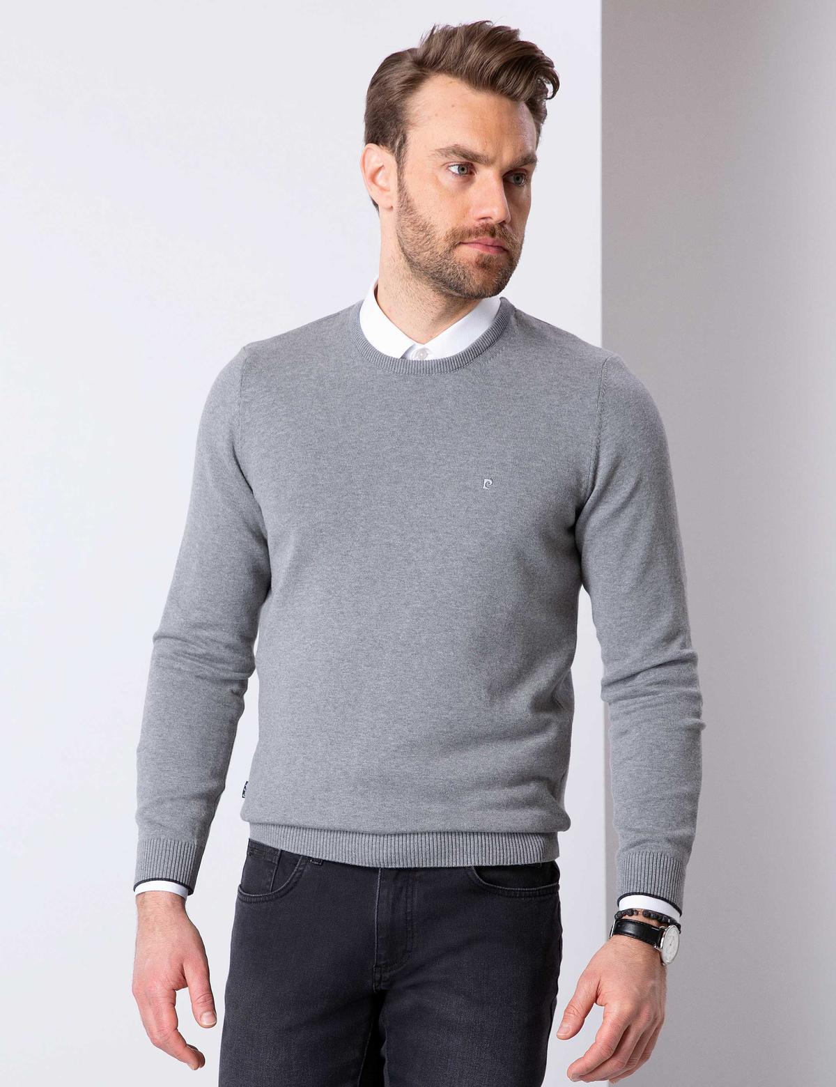 Gri Melanj Slim Fit Basic Kazak